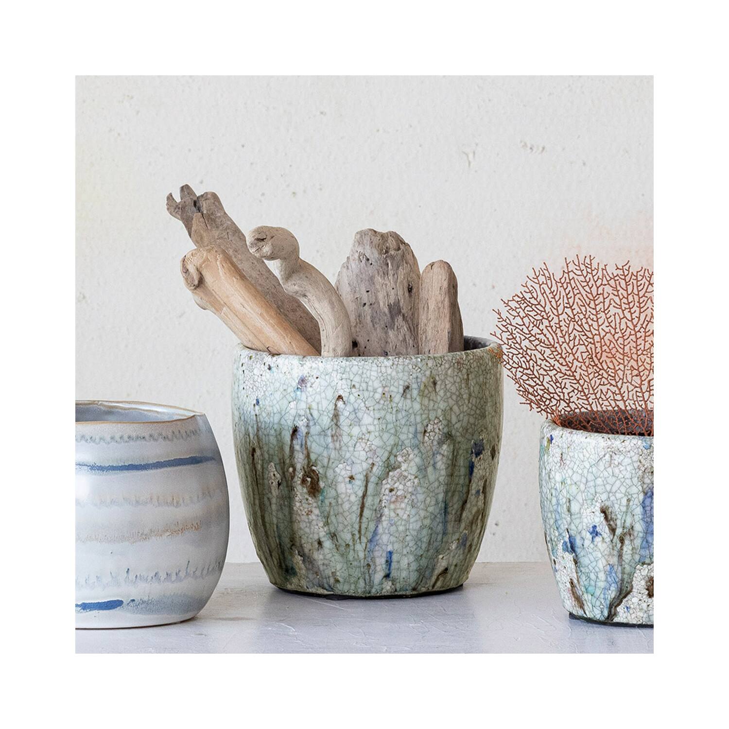 Hello Honey® 7.5" Blue Crackle Glaze Terra Cotta Planter