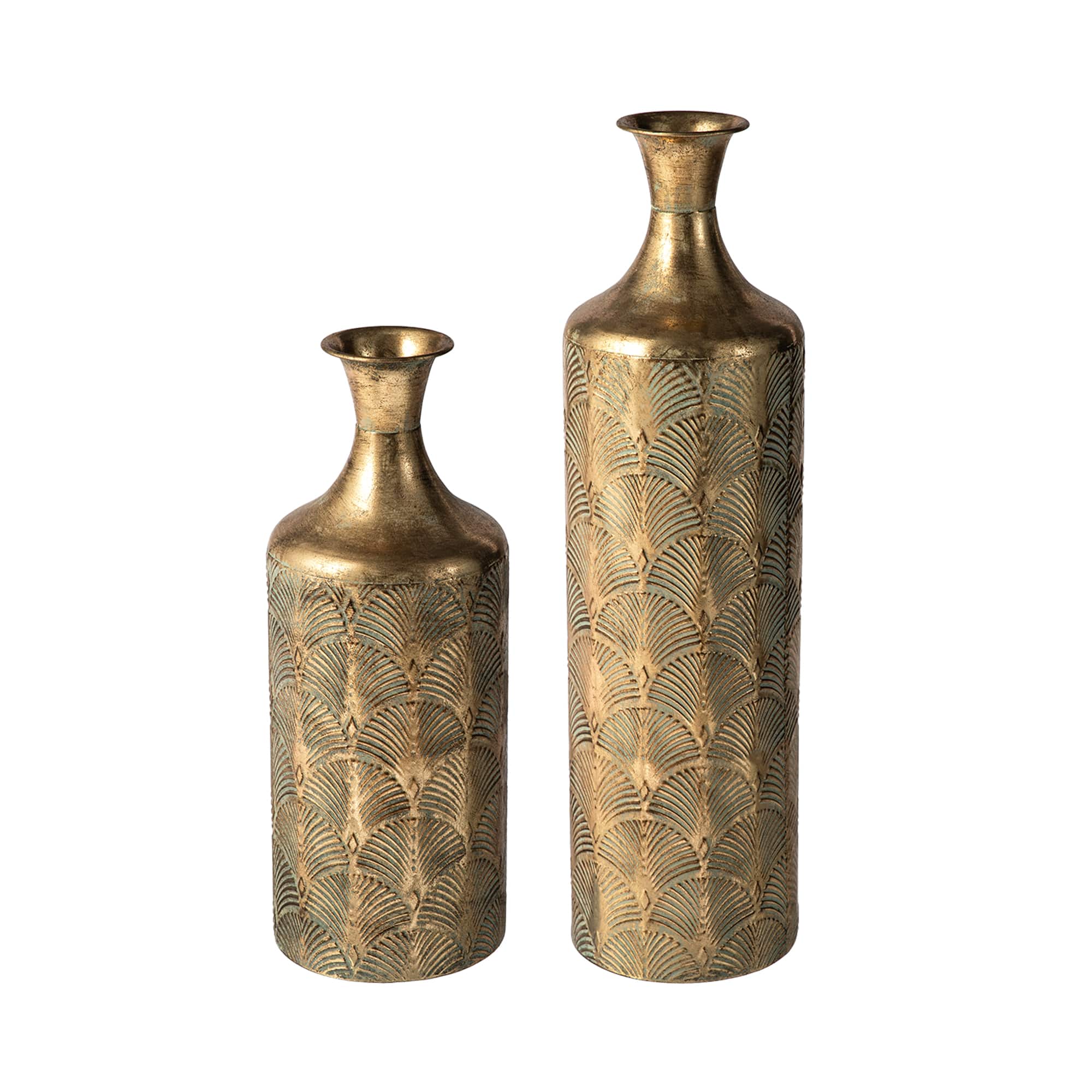 Glitzhome&#xAE; Antique Gold Gingko Metal Floor Vases Set