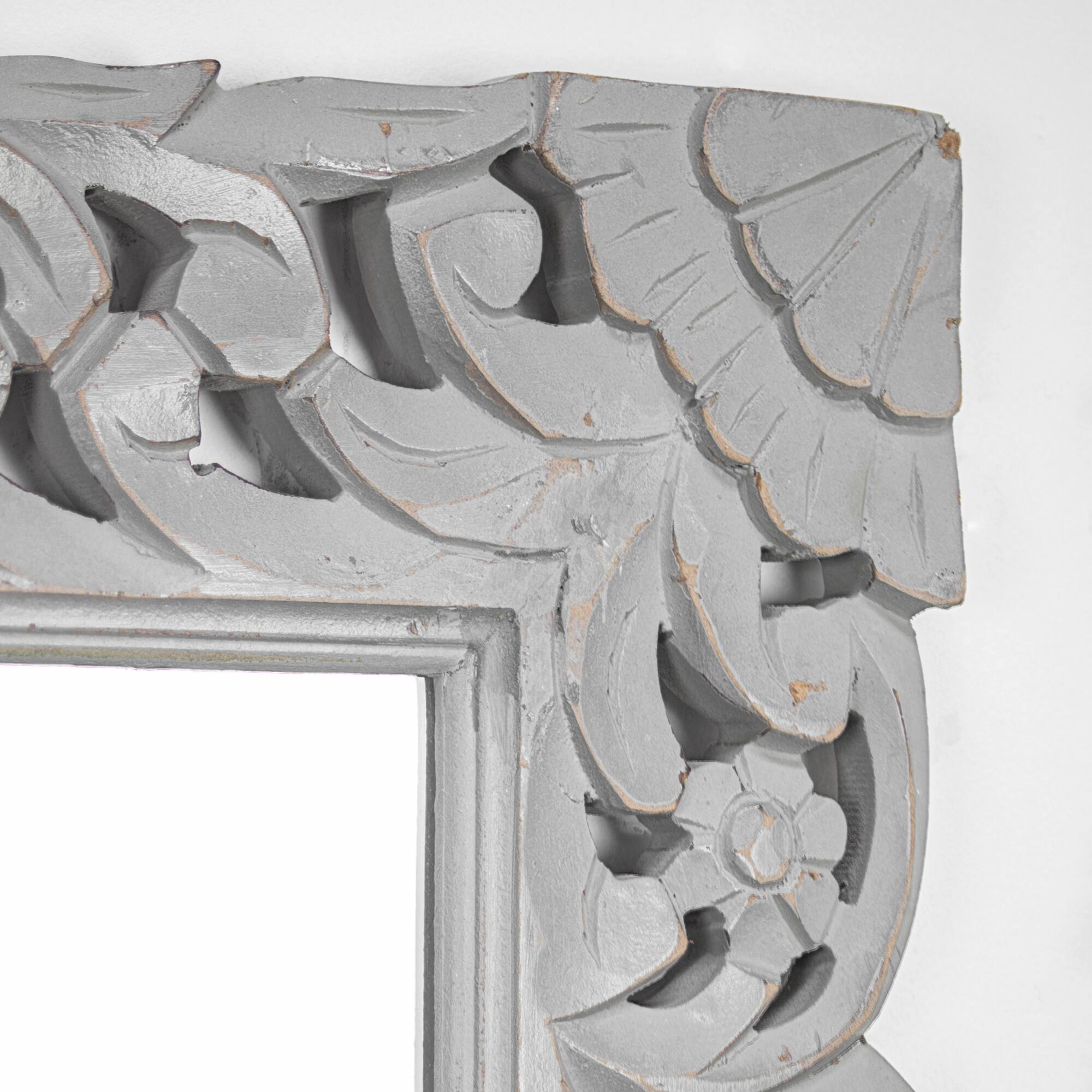 American Art D&#xE9;cor&#x2122; 31.5&#x22; Gray Hand-Carved Wood Medallion Accent Wall Mirror