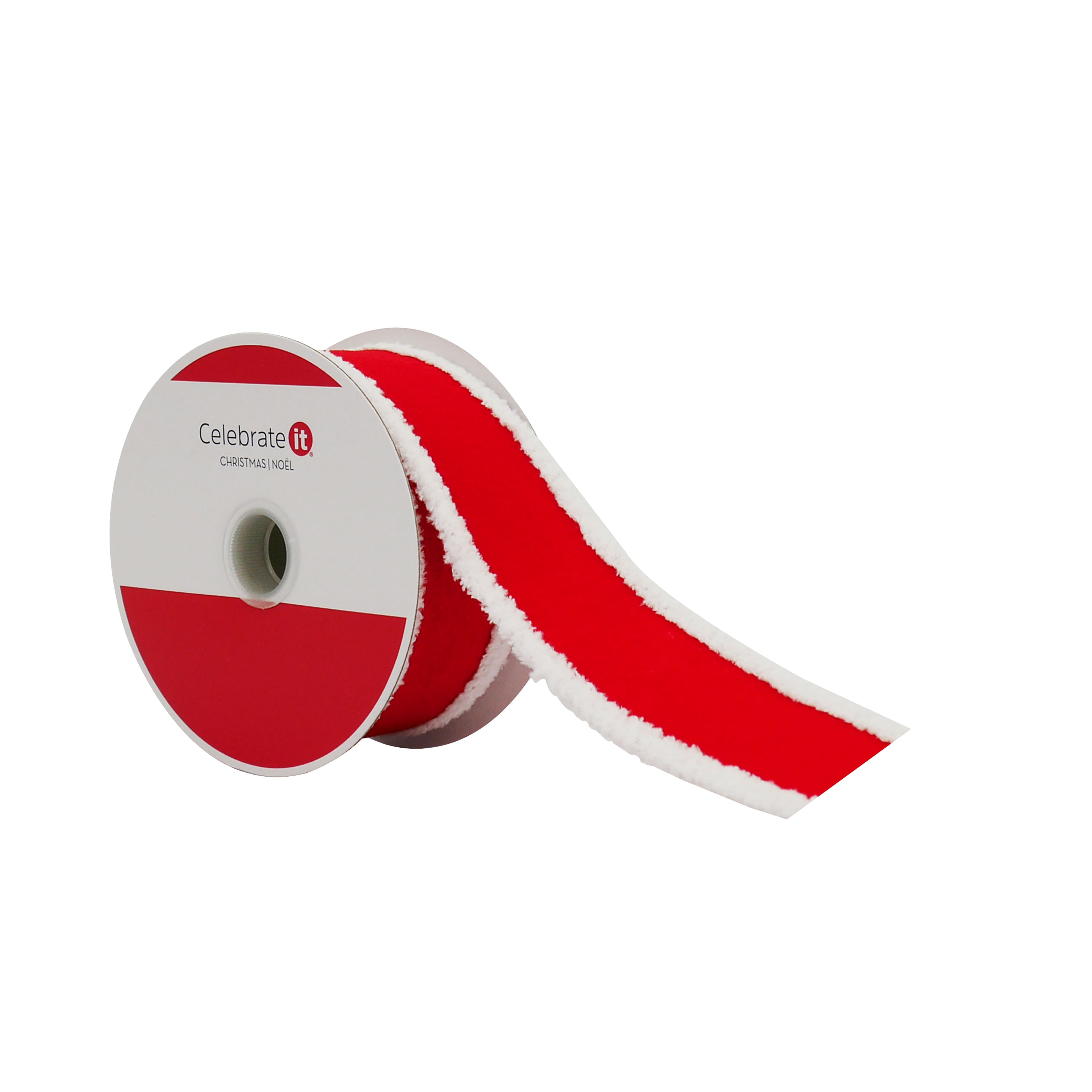 1.5&#x22; x 15ft. Red with White Fluff Edges Wired Ribbon by Celebrate It&#xAE;