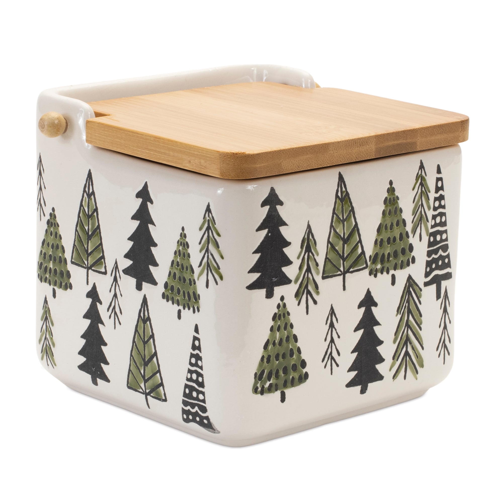 5.25" Ceramic Pine Tree Canister with Wood Lid