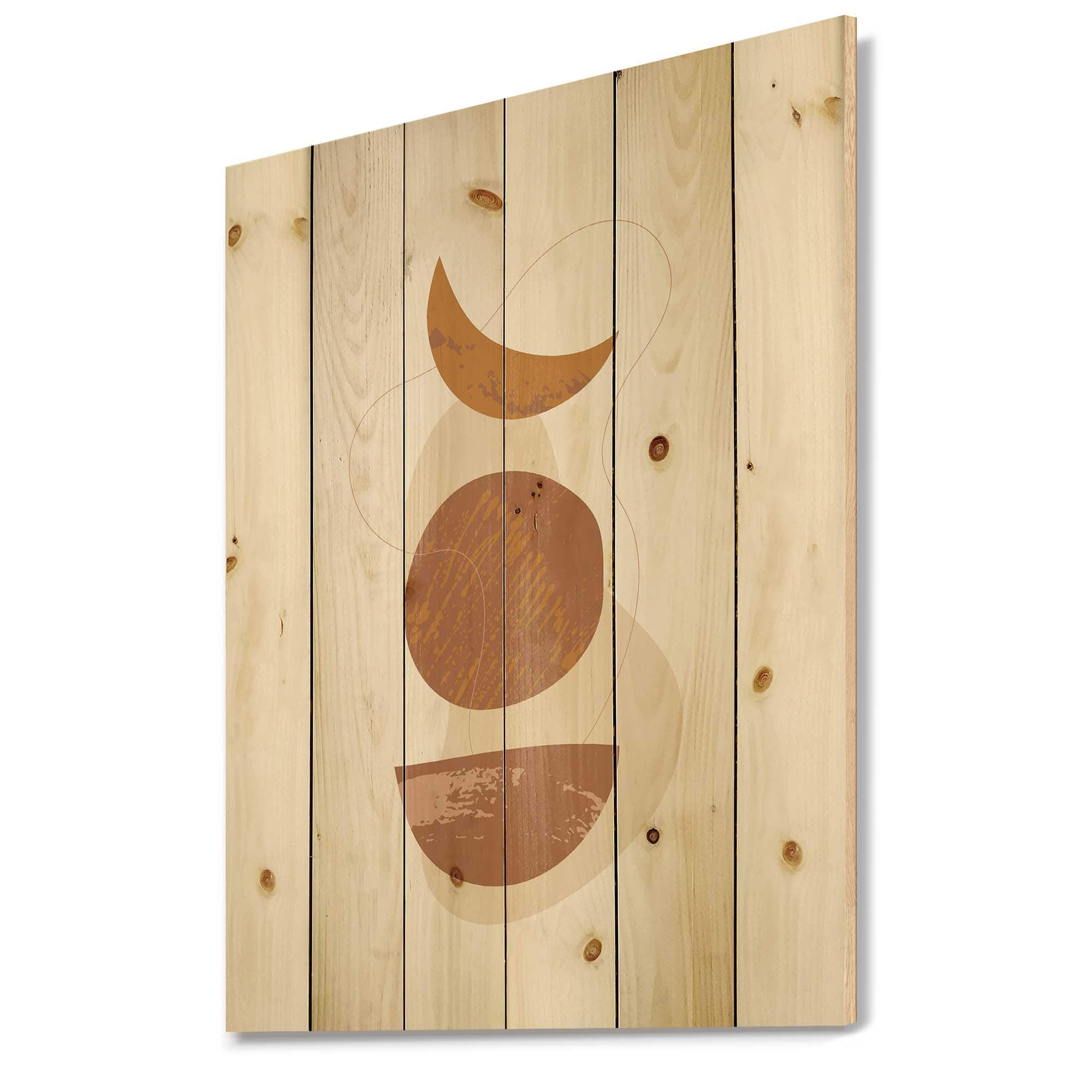 Designart - Moon and Sun Shapes In Retro Terracotta Tones I - Modern Print on Natural Pine Wood