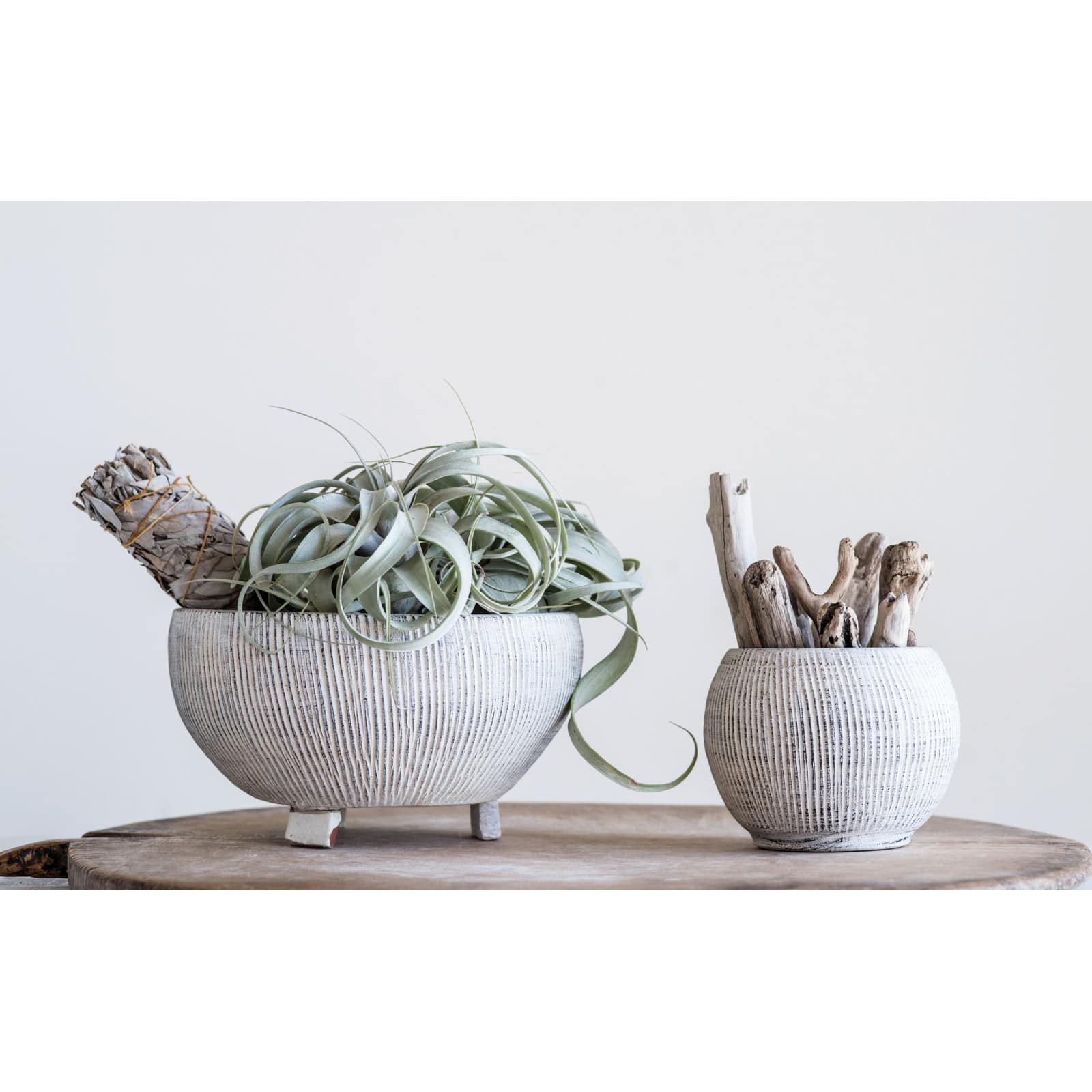 Hello Honey&#xAE; 8.25&#x22; Small Distressed Cream Footed Terracotta Planter
