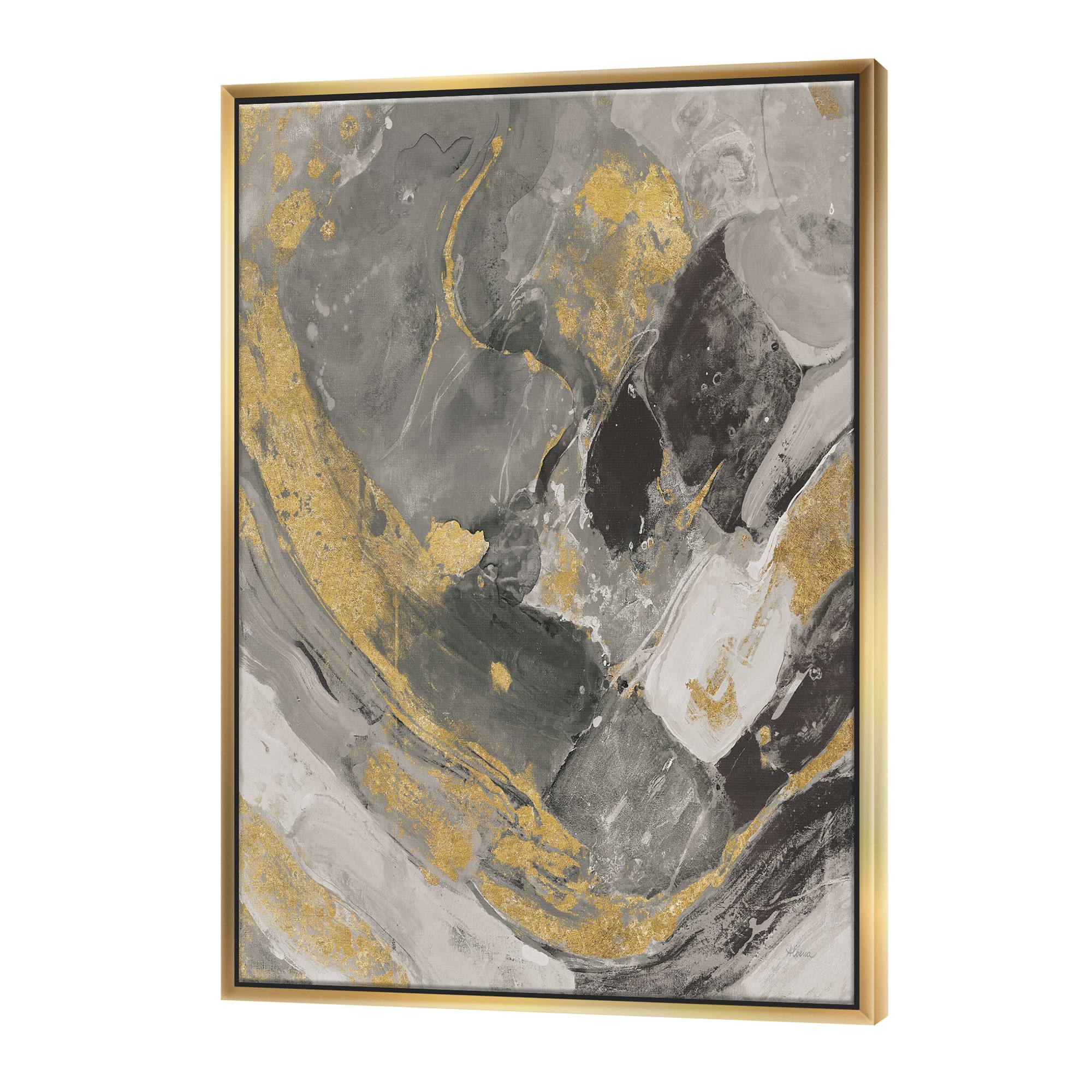 Designart - Marble Gold and Black II - Modern & Contemporary Canvas in Gold Frame