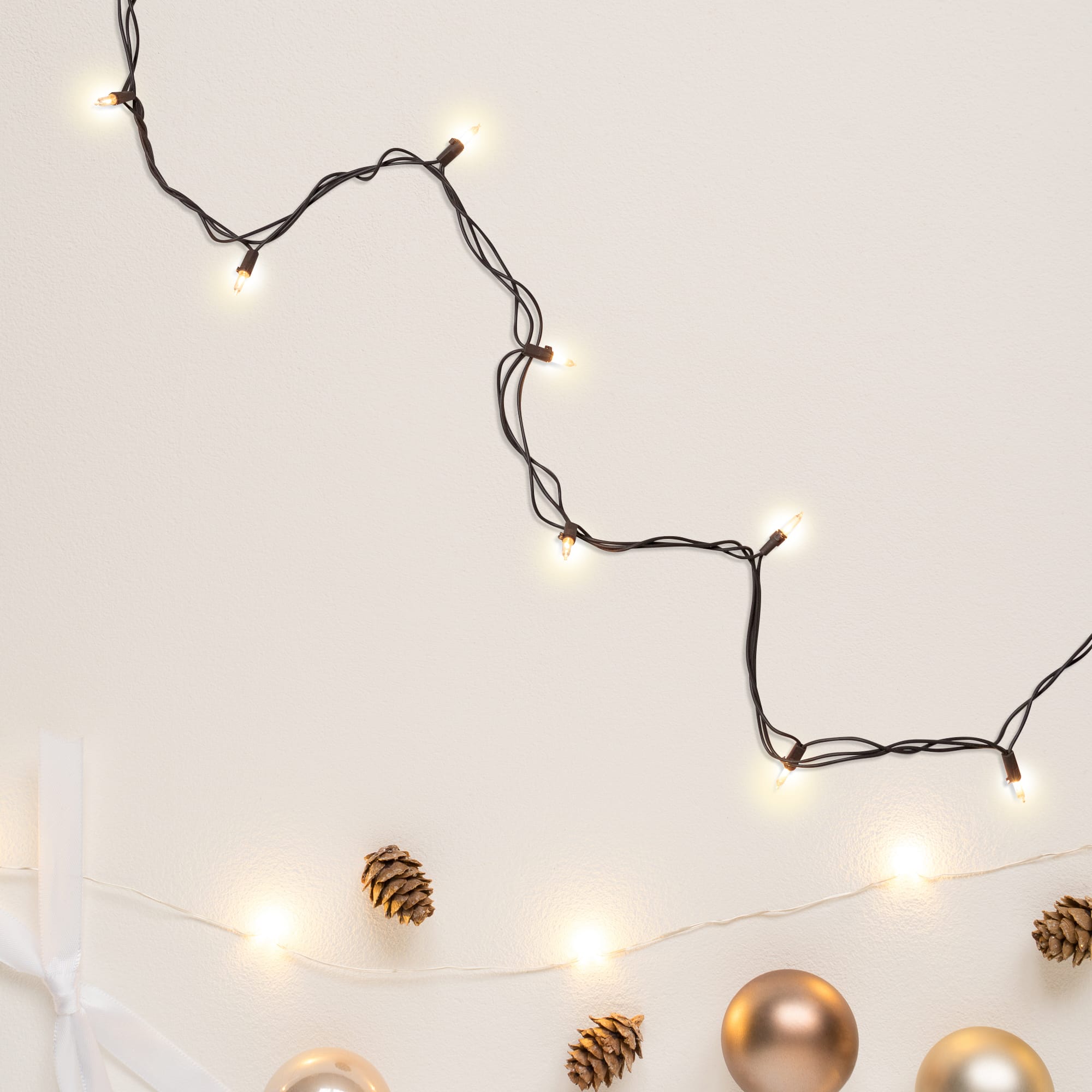 50ct. Clear Mini Christmas String Lights with Brown Wire