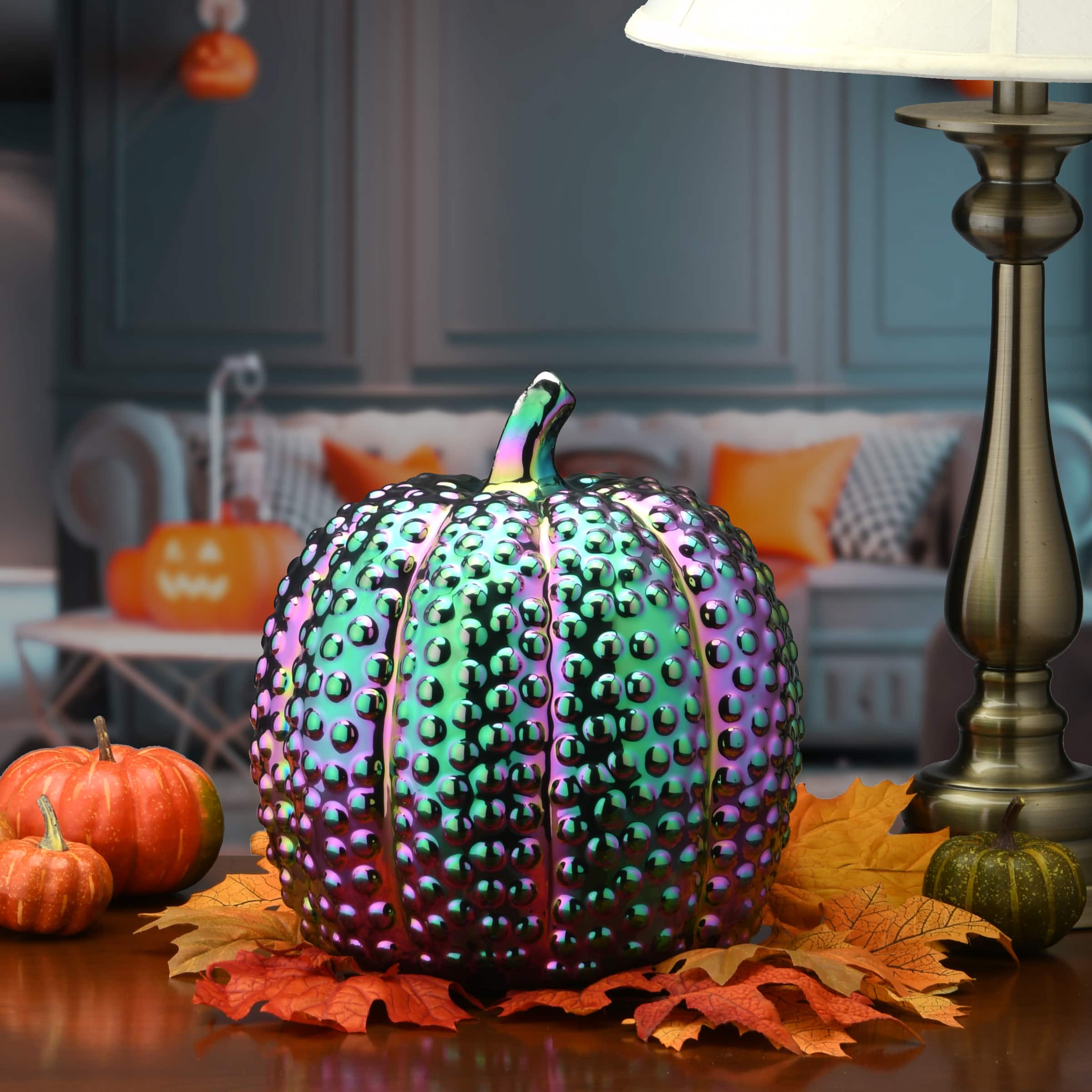 10" Purple Iridescent Pumpkin Décor