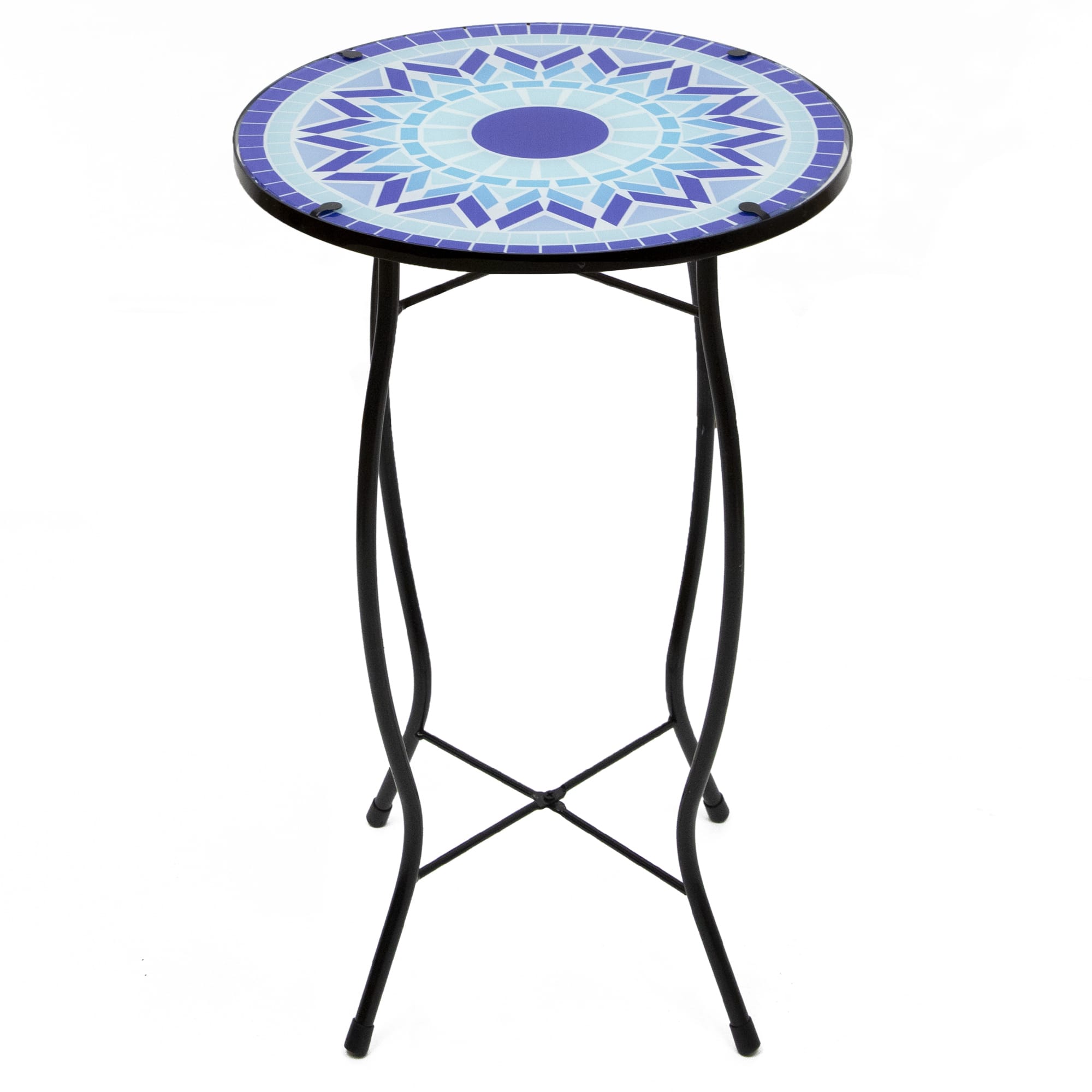 19&#x22; Blue Sun Mosaic Glass Patio Side Table