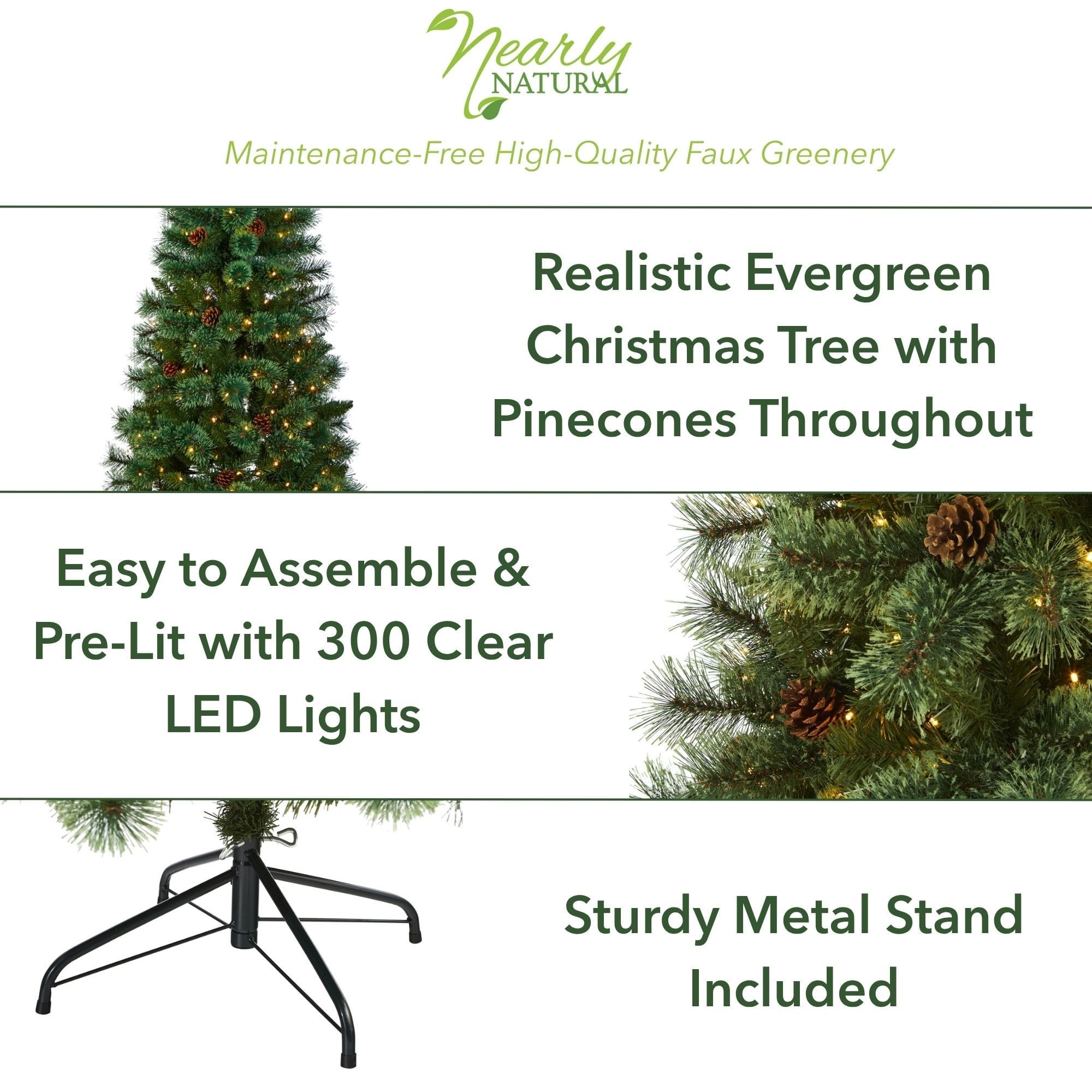 6ft. Pre-Lit White Mountain Pine & Pinecones Artificial Christmas Tree with Clear LED Lights