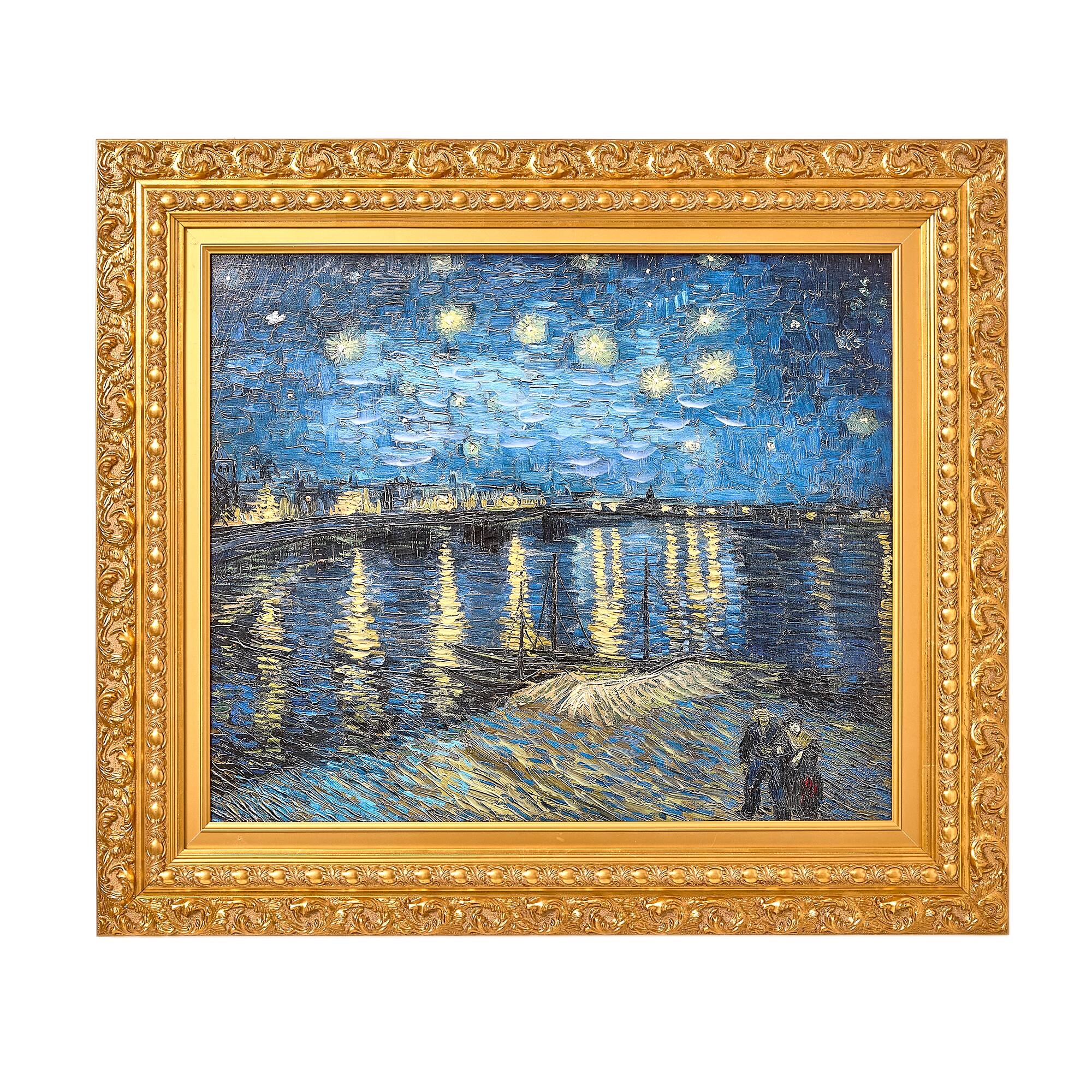 American Art Decor Ornate Framed Starry Night Over the Rhone Canvas Print by Vincent van Gogh - 31.75" x 27.62"