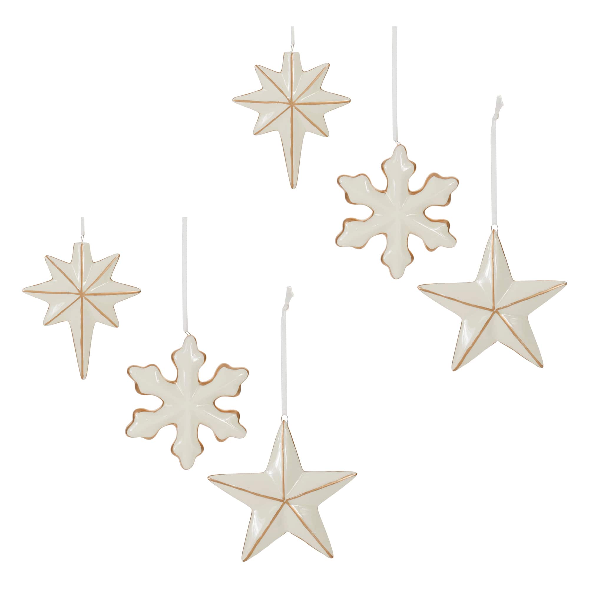 4" Ceramic Star & Snowflake Ornaments Set