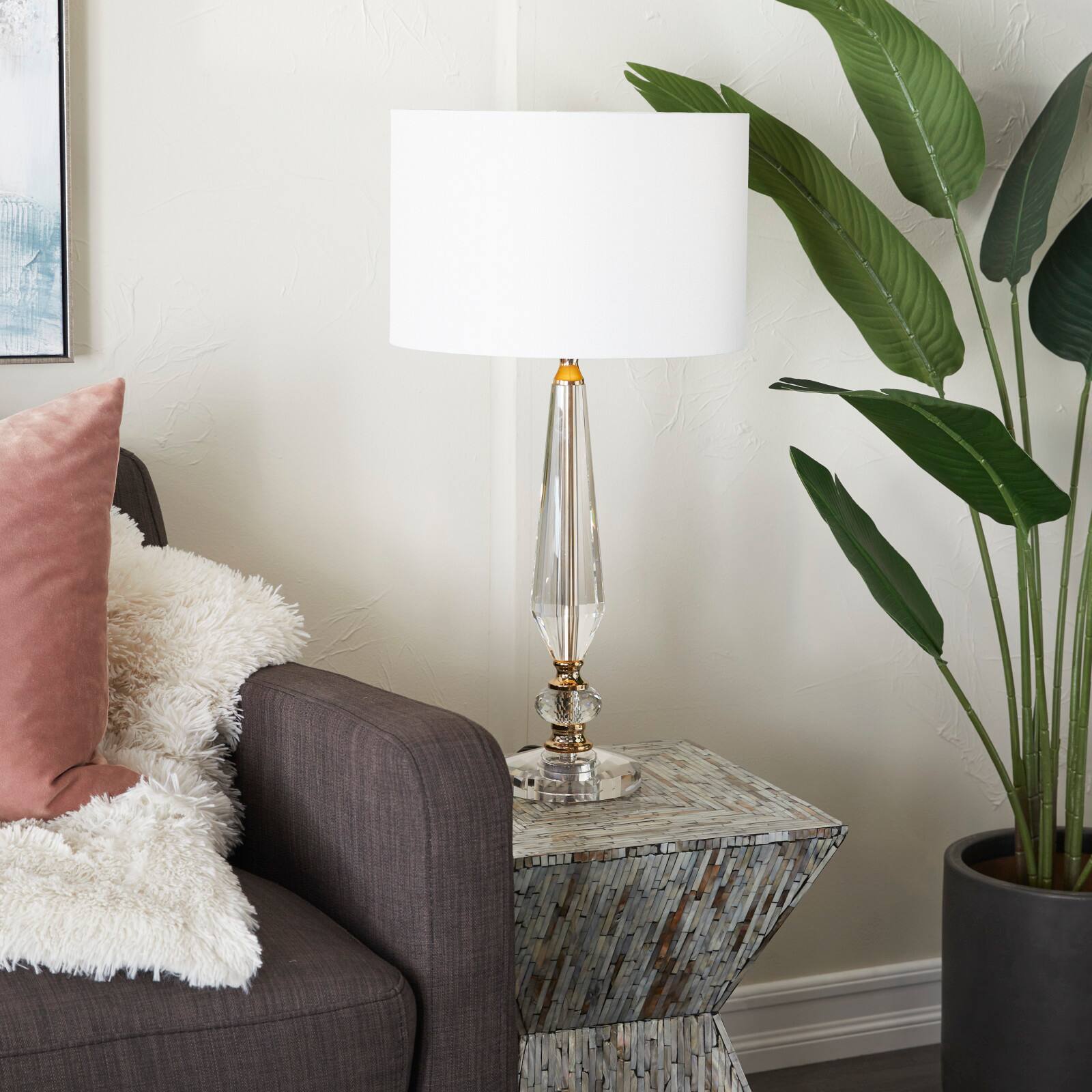 White Linen Traditional Buffet Lamp, 27" x 14" x 14"