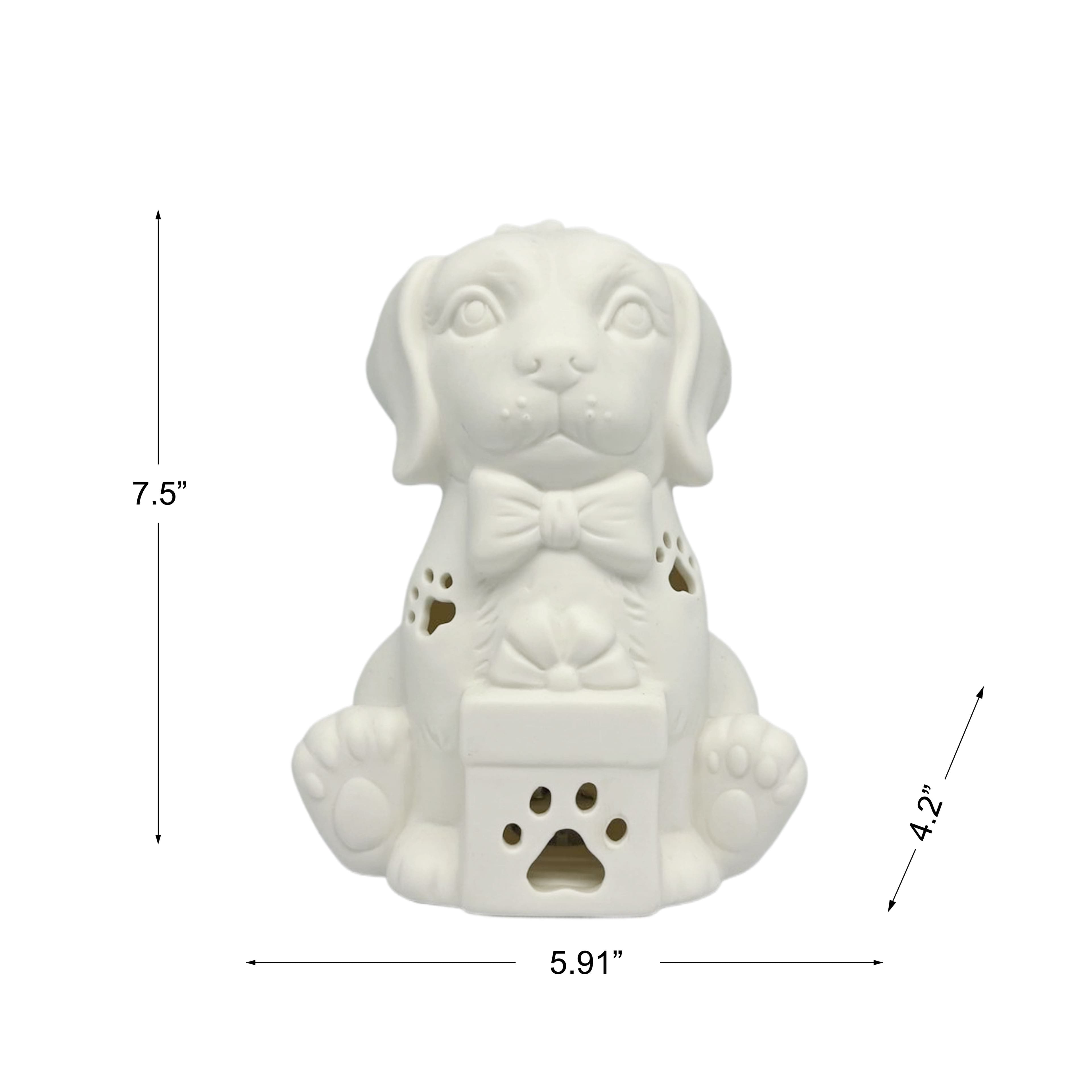 7.25&#x22; Dog with Gift DIY LED Ceramic D&#xE9;cor by Make Market&#xAE;