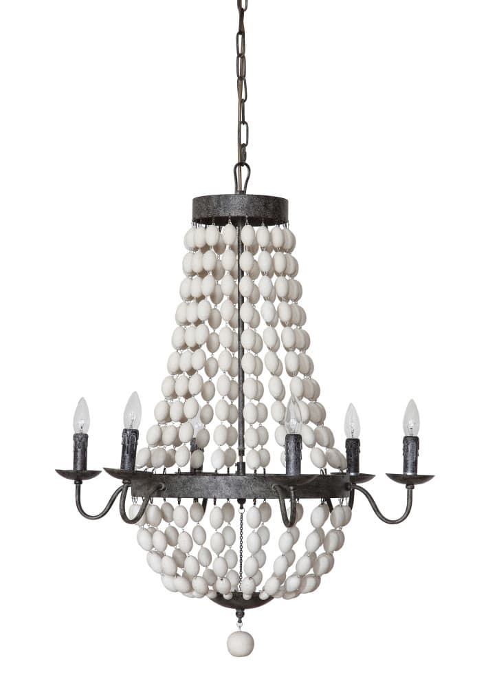 36&#x22; Multicolor Metal and Draped Wood Bead Chandelier