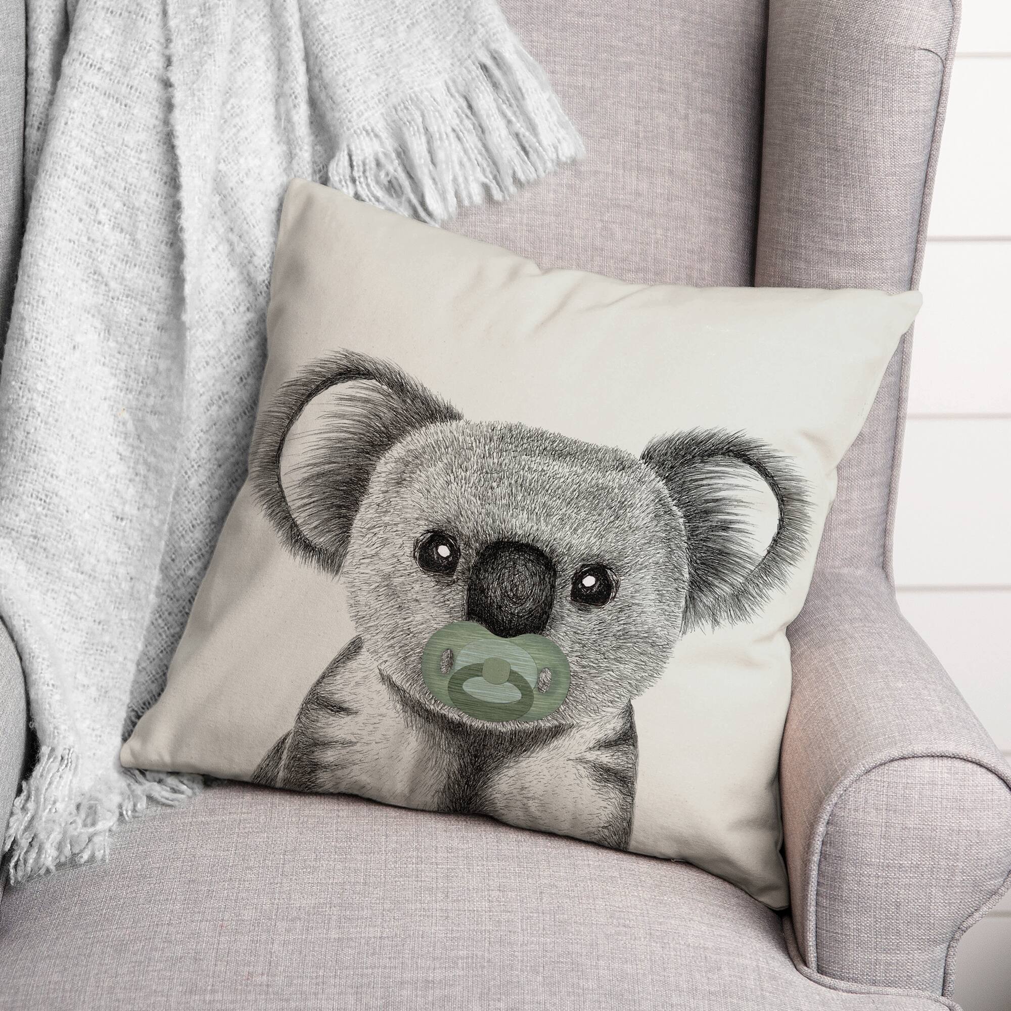 Pacifier Koala 18&#x22; x 18&#x22; Throw Pillow