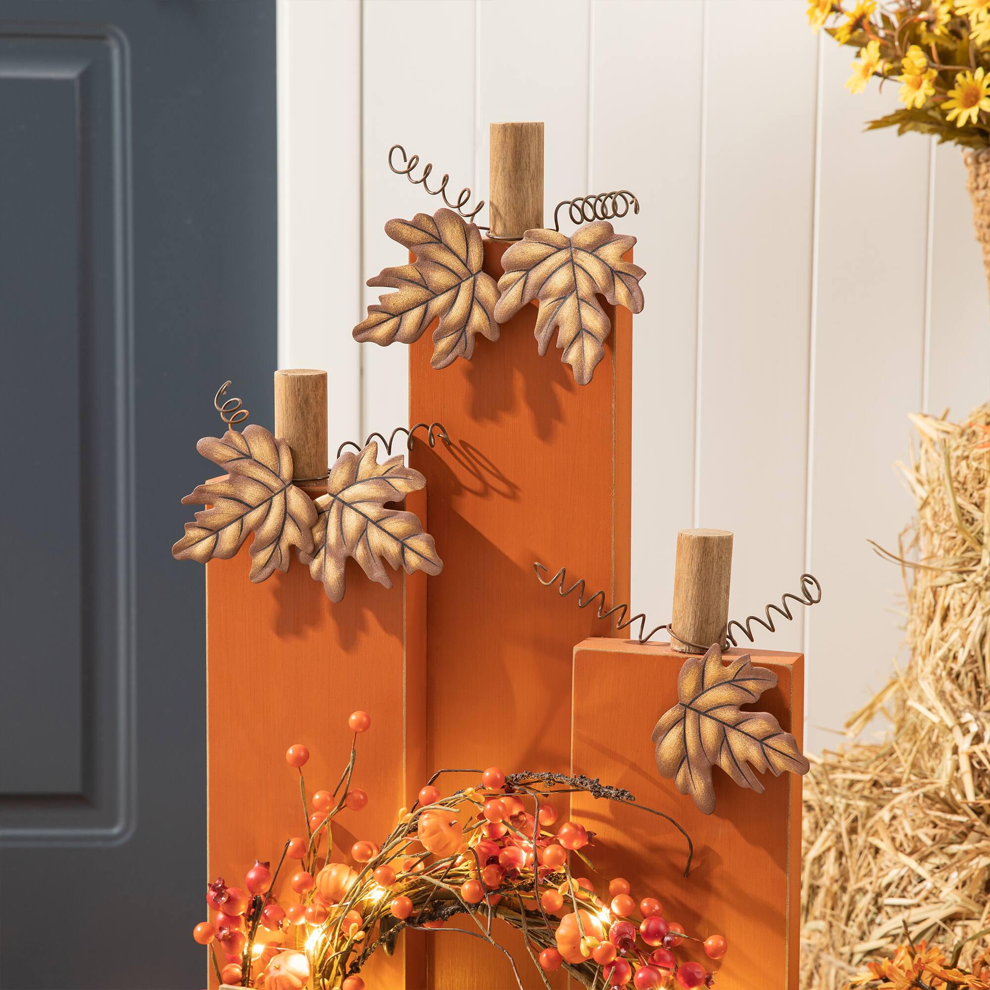 Glitzhome® 30" Fall Lighted Pumpkin & Wreath Décor