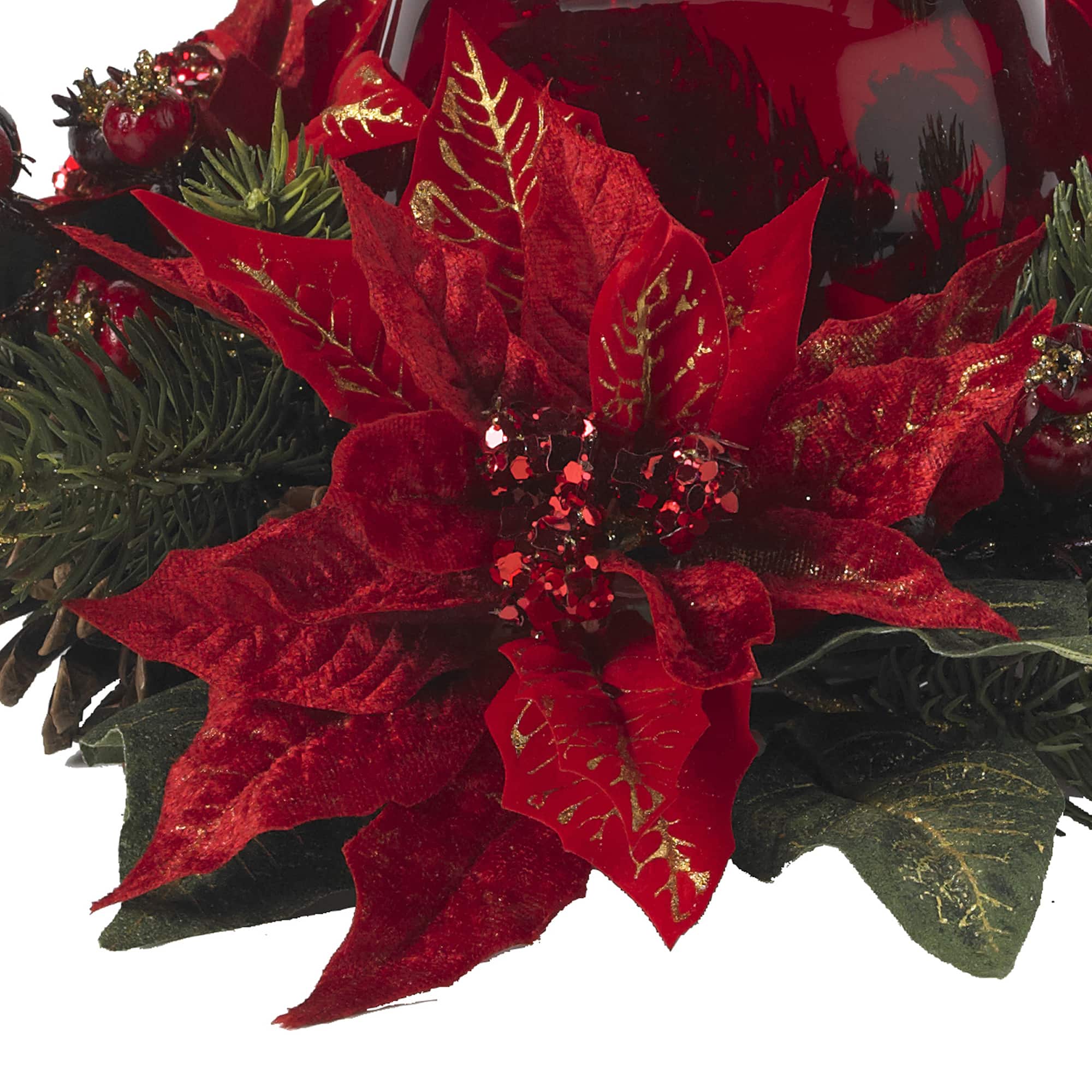 13" Poinsettia & Berry Candelabrum Artificial Arrangement