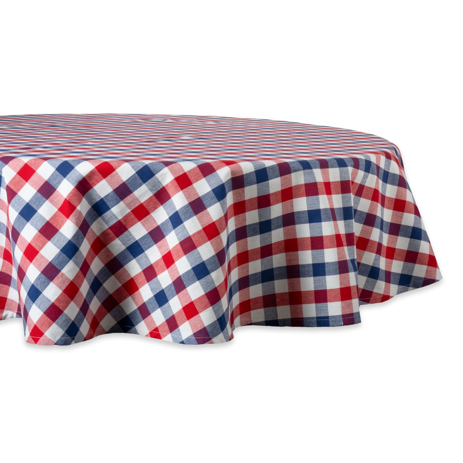 DII&#xAE; 70&#x22; Round Red, White &#x26; Blue Check Tablecloth