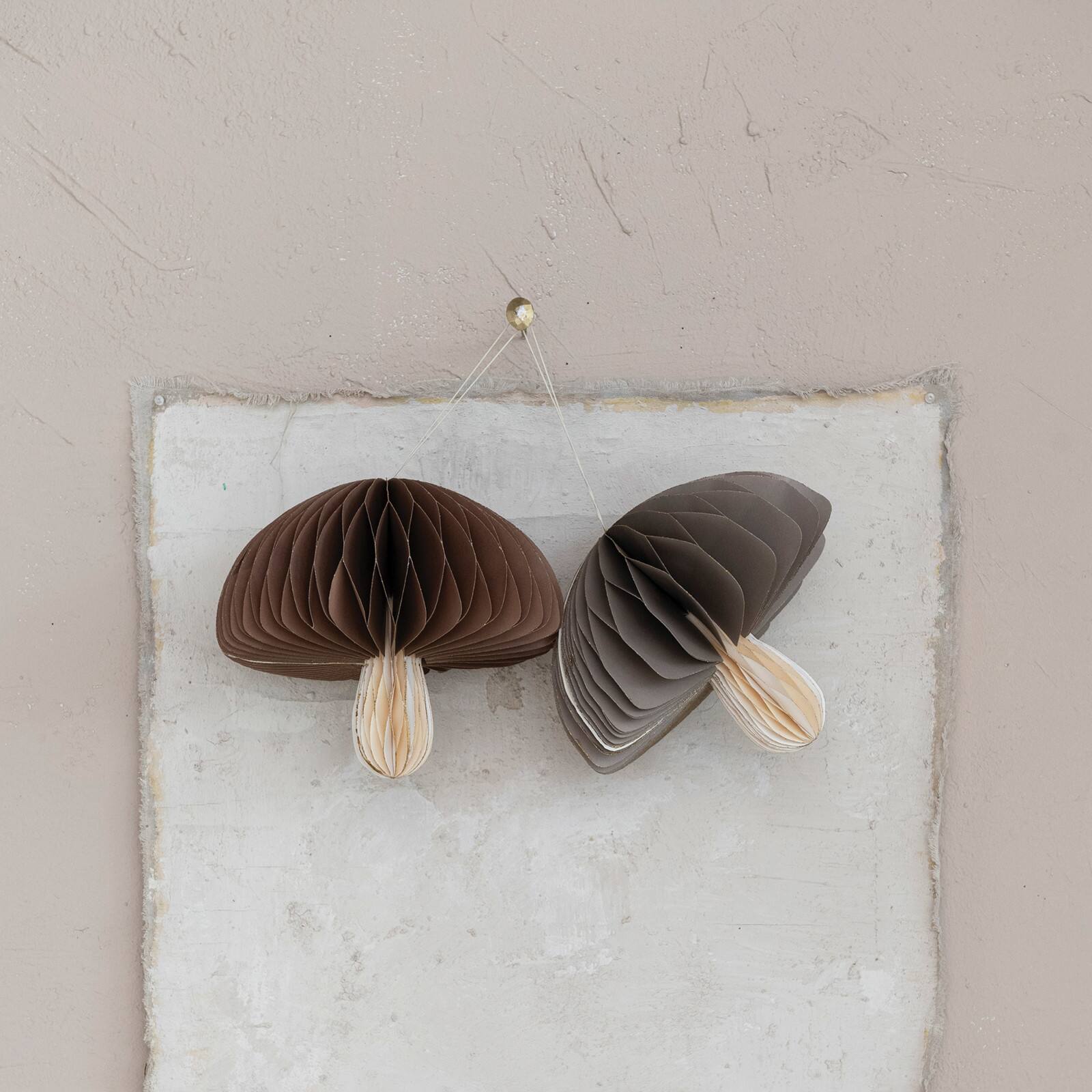 Hello Honey&#xAE; 2 Pack 8.5&#x22; Brown &#x26; Cream with Gold Glitter Edge Honeycomb Mushroom Folded Paper Ornaments