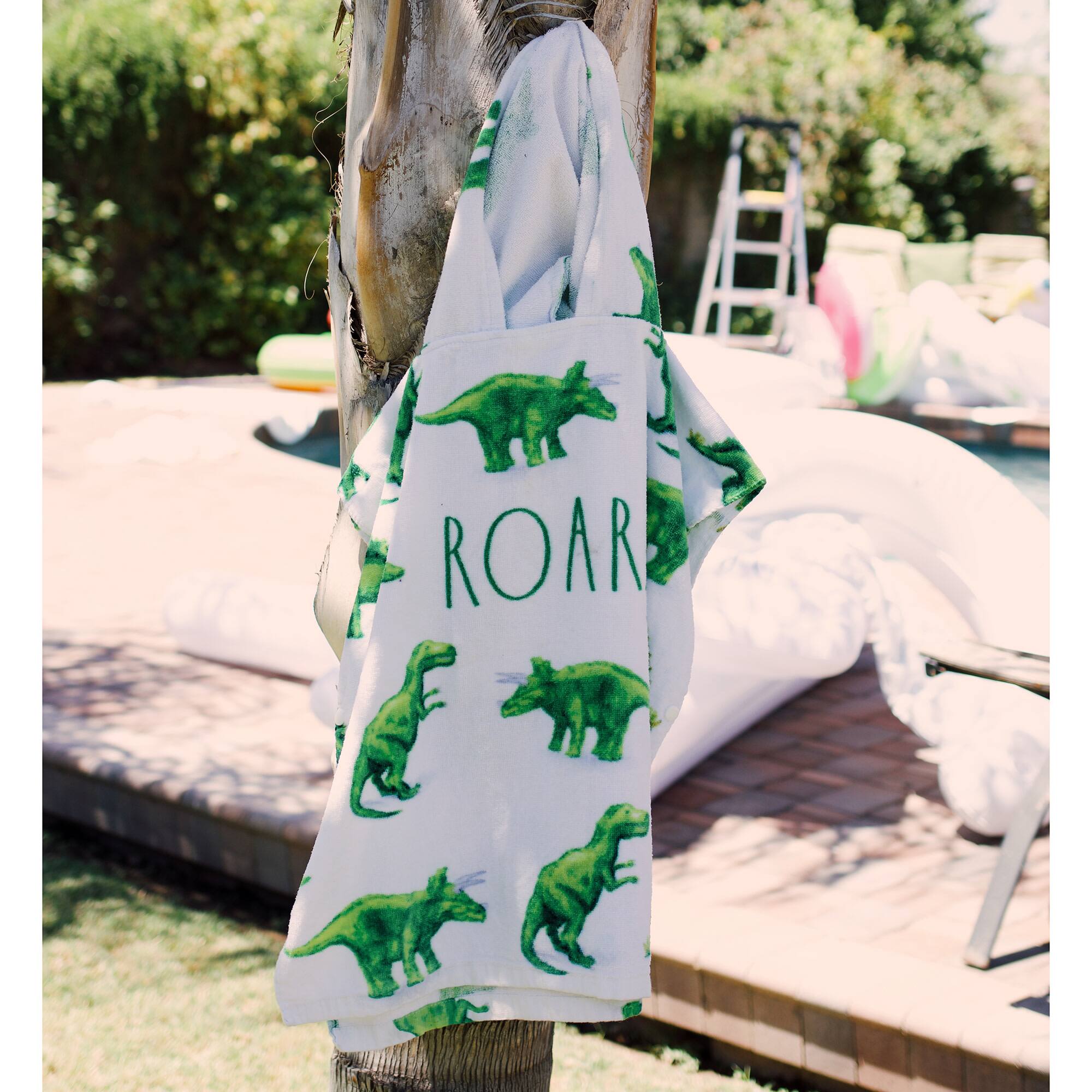 Rae Dunn Roar Dinosaur Kids Hooded Towel &#x26; Beach Ball Set