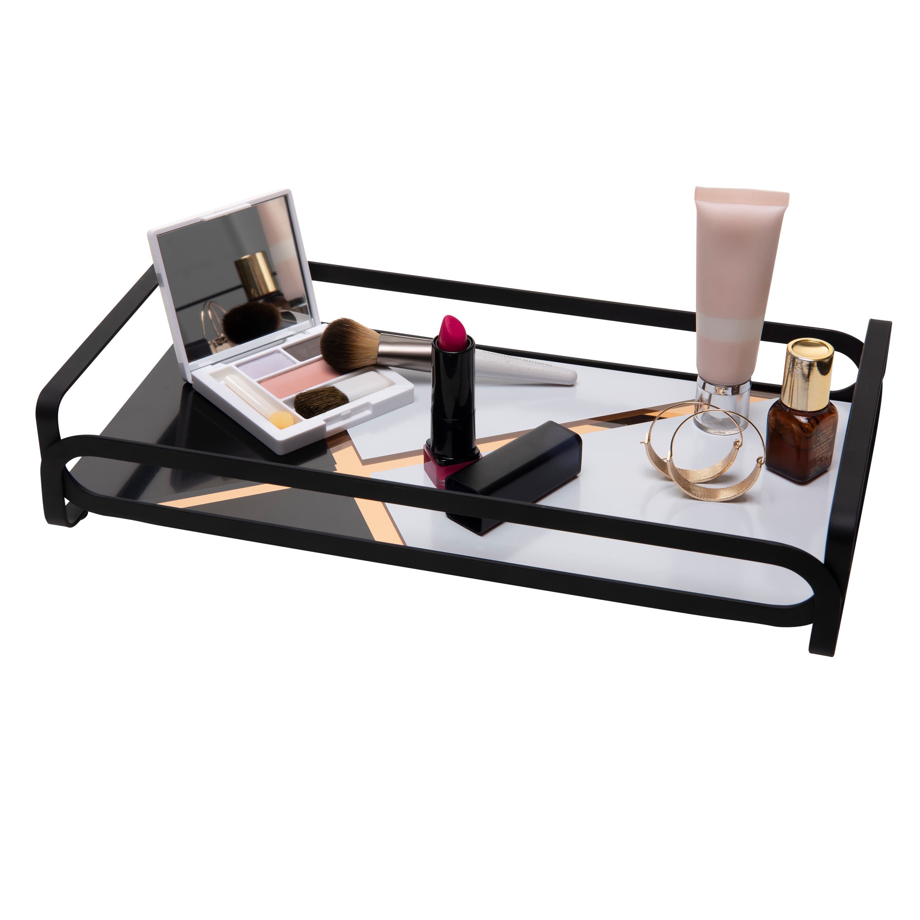 Home Details 14&#x22; Matte Black Color Block Vanity Tray