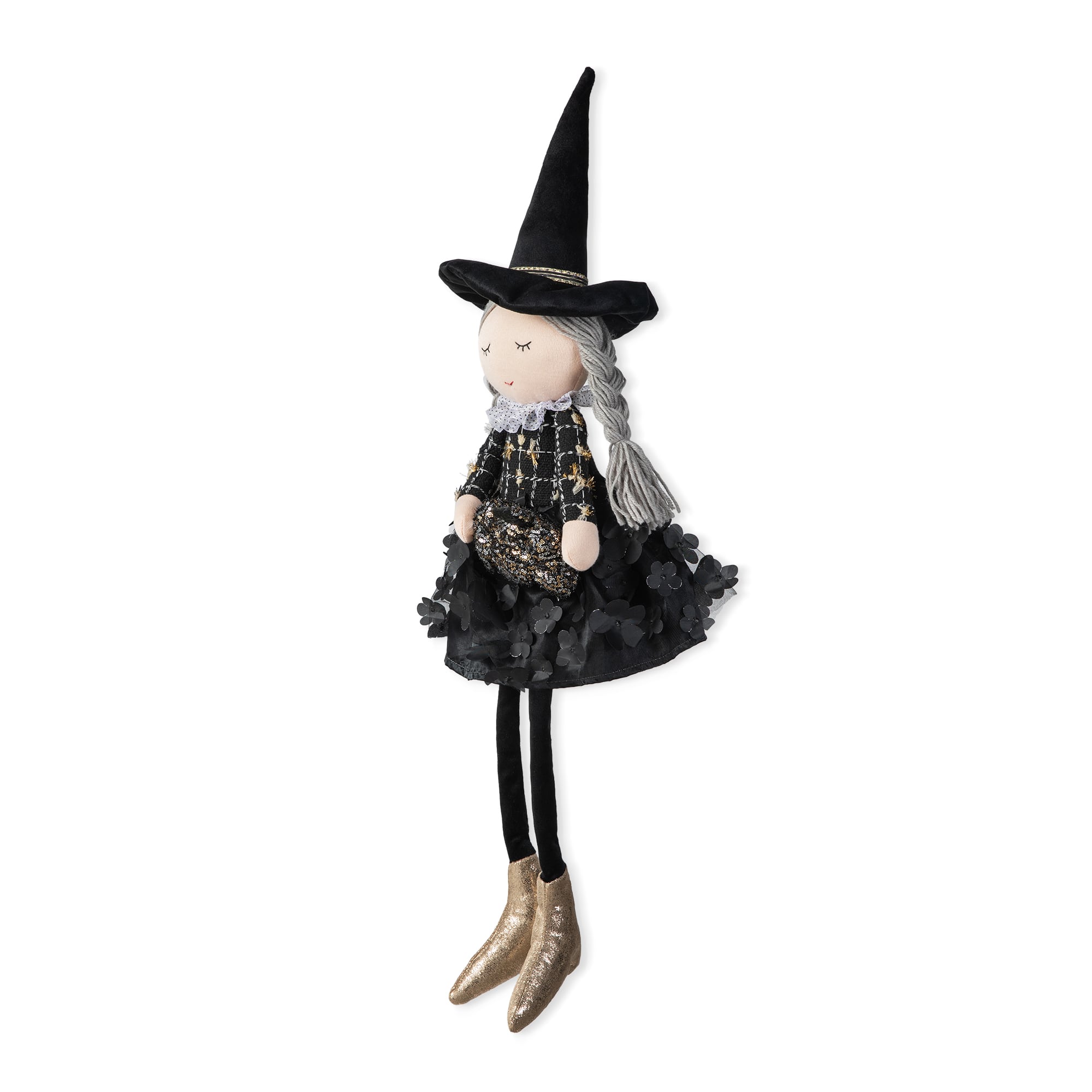 Glitzhome&#xAE; 29&#x22; Halloween Fabric Dressed Witch Sitter