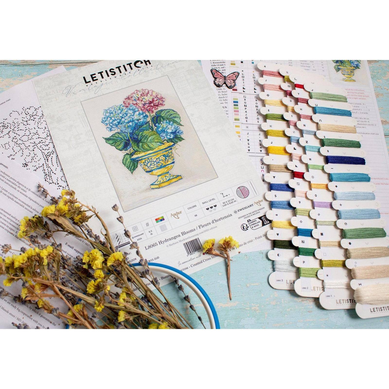 LetiStitch Hydrangea Blooms Counted Cross Stitch Kit