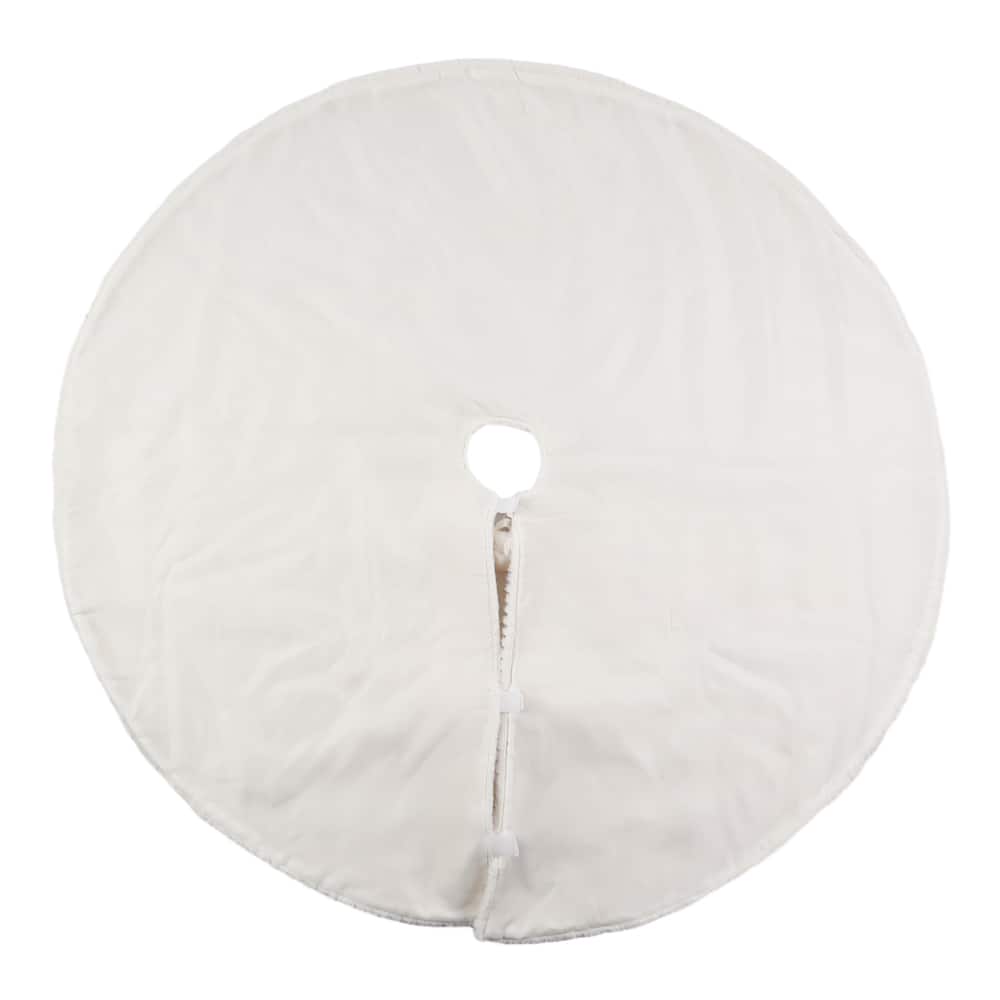 4ft. White Faux Fur with Pom Pom Tree Skirt by Ashland&#xAE;