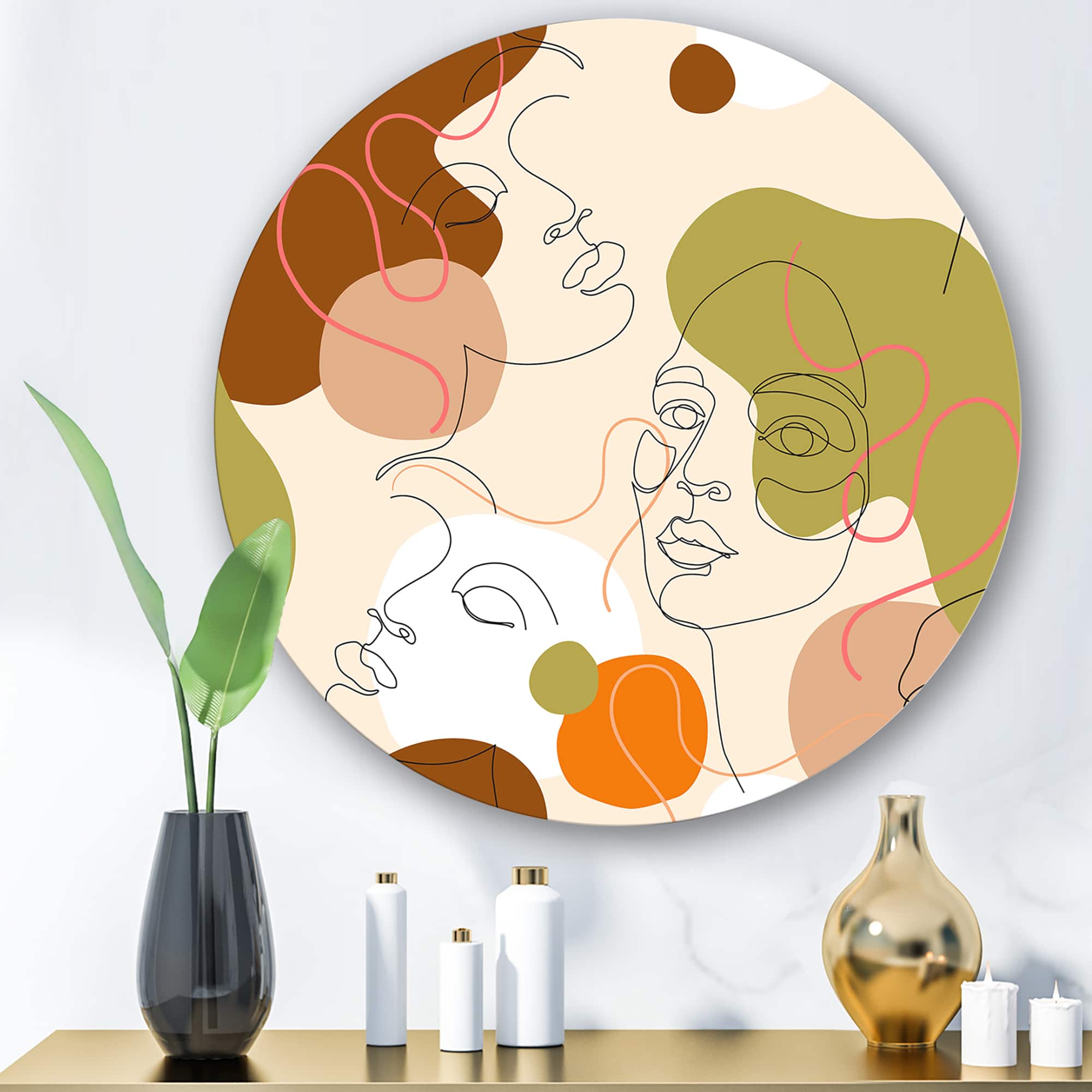 Designart - One Line Portrait of Afro American Women III - Modern Metal Circle Wall Art