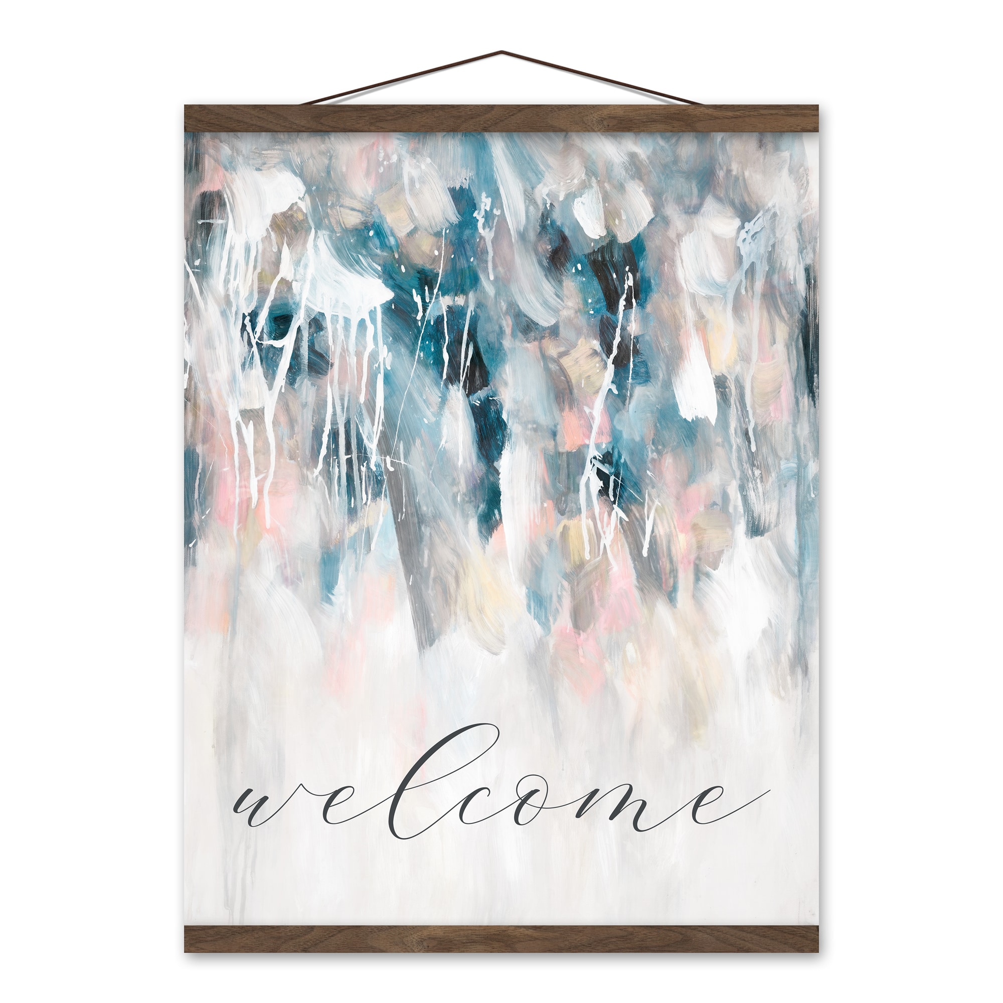 Welcome Abstract Painting Teak Hanging Canvas