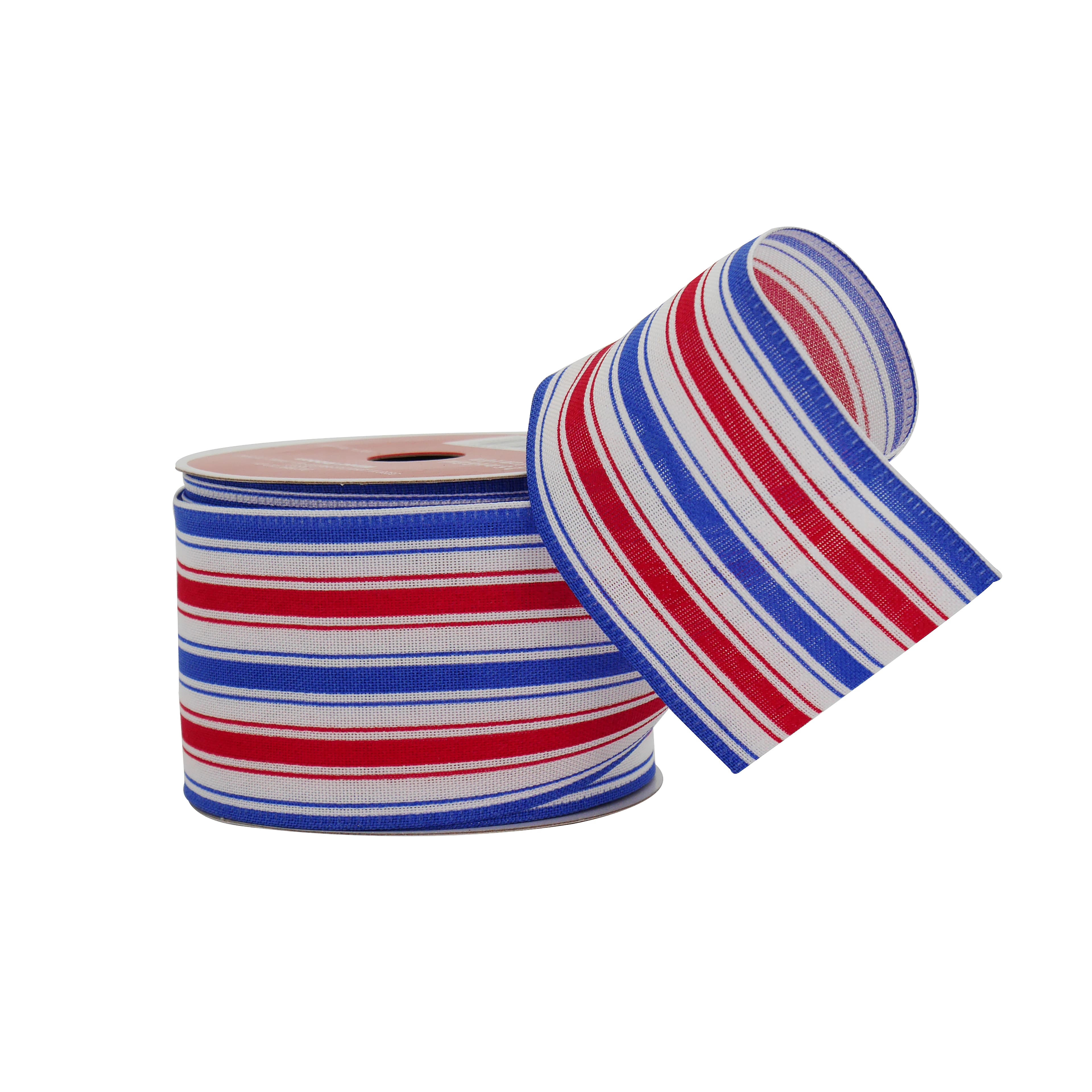 2.5&#x22; x 20ft. Red, White &#x26; Blue Stripes Wired Faux Linen Ribbon by Celebrate It&#xAE;