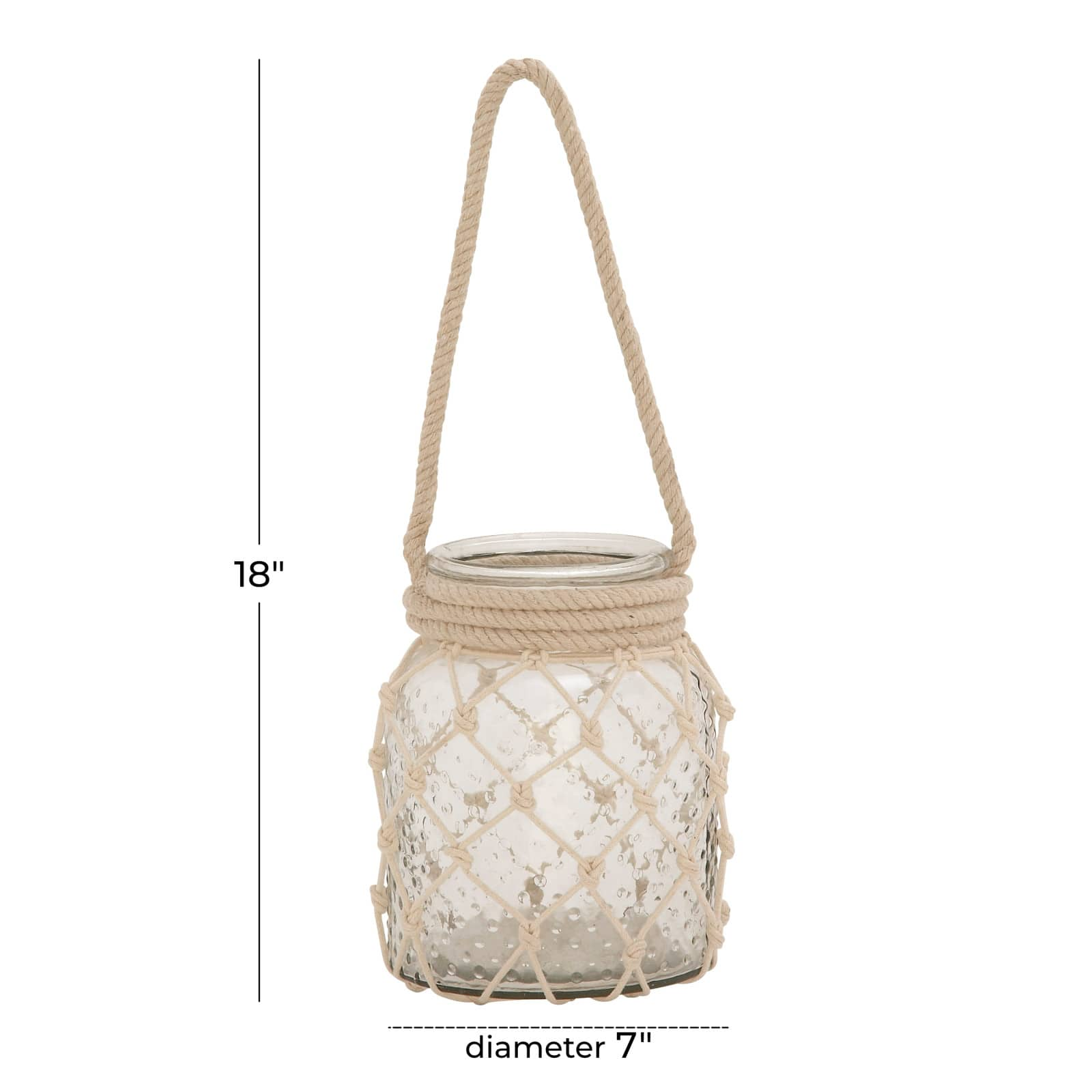 Clear Glass Coastal Candle Holder Lantern, 18&#x22; x 7&#x22; x 7&#x22;