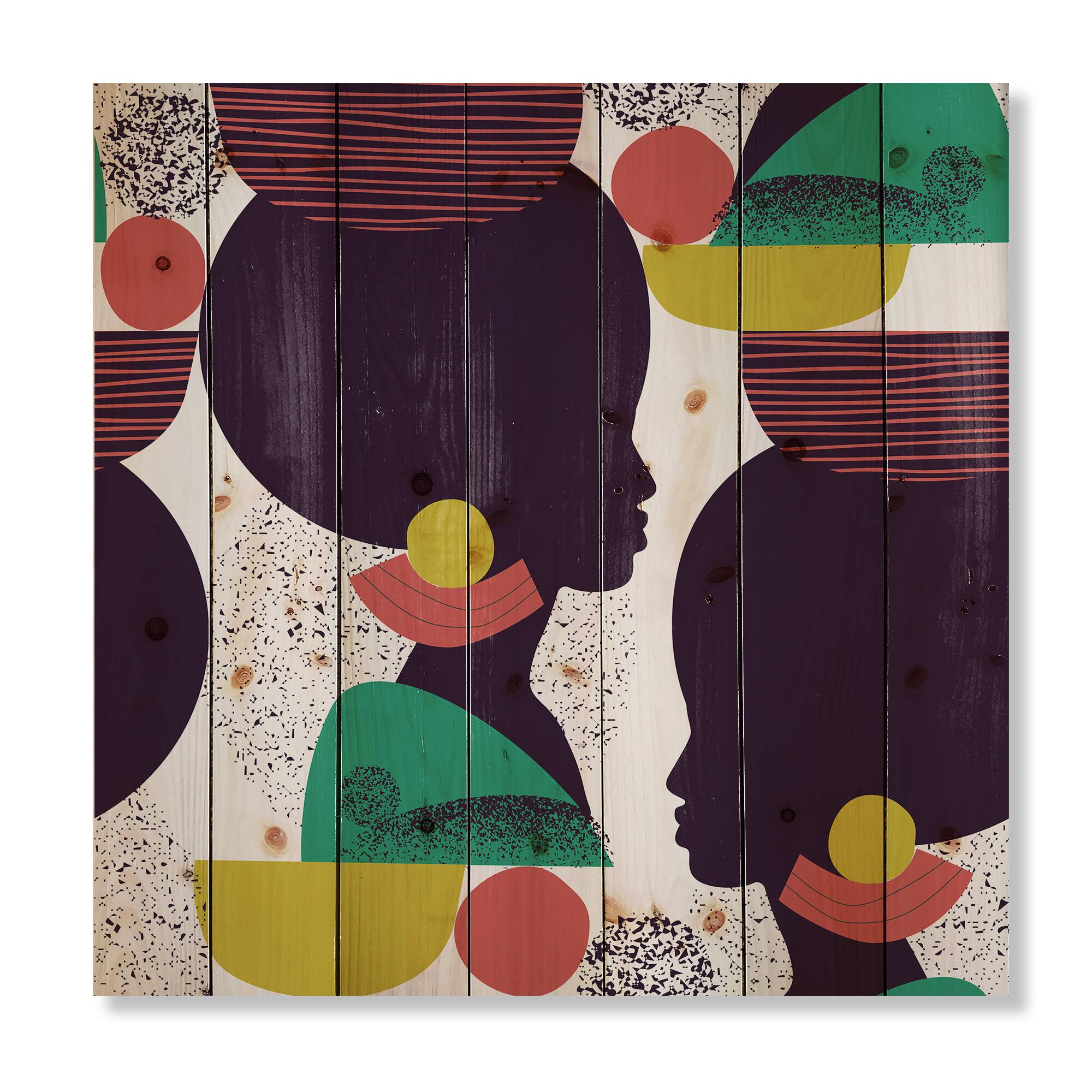 Designart - Ethnic Geometric Silhouette of Afro American III - Modern Print on Natural Pine Wood