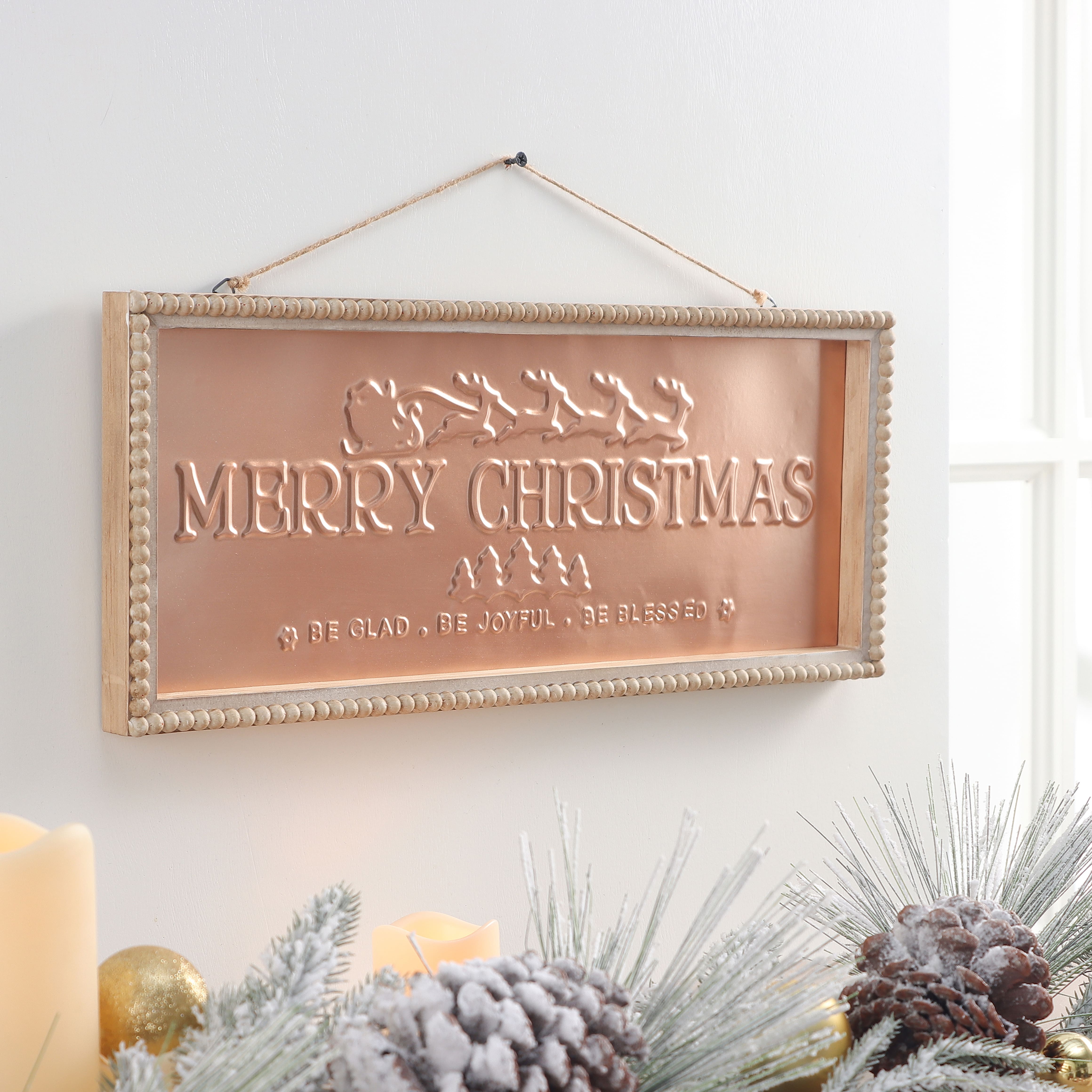 19.75&#x22; Merry Christmas Metal Wall D&#xE9;cor in Beaded Frame by Ashland&#xAE;