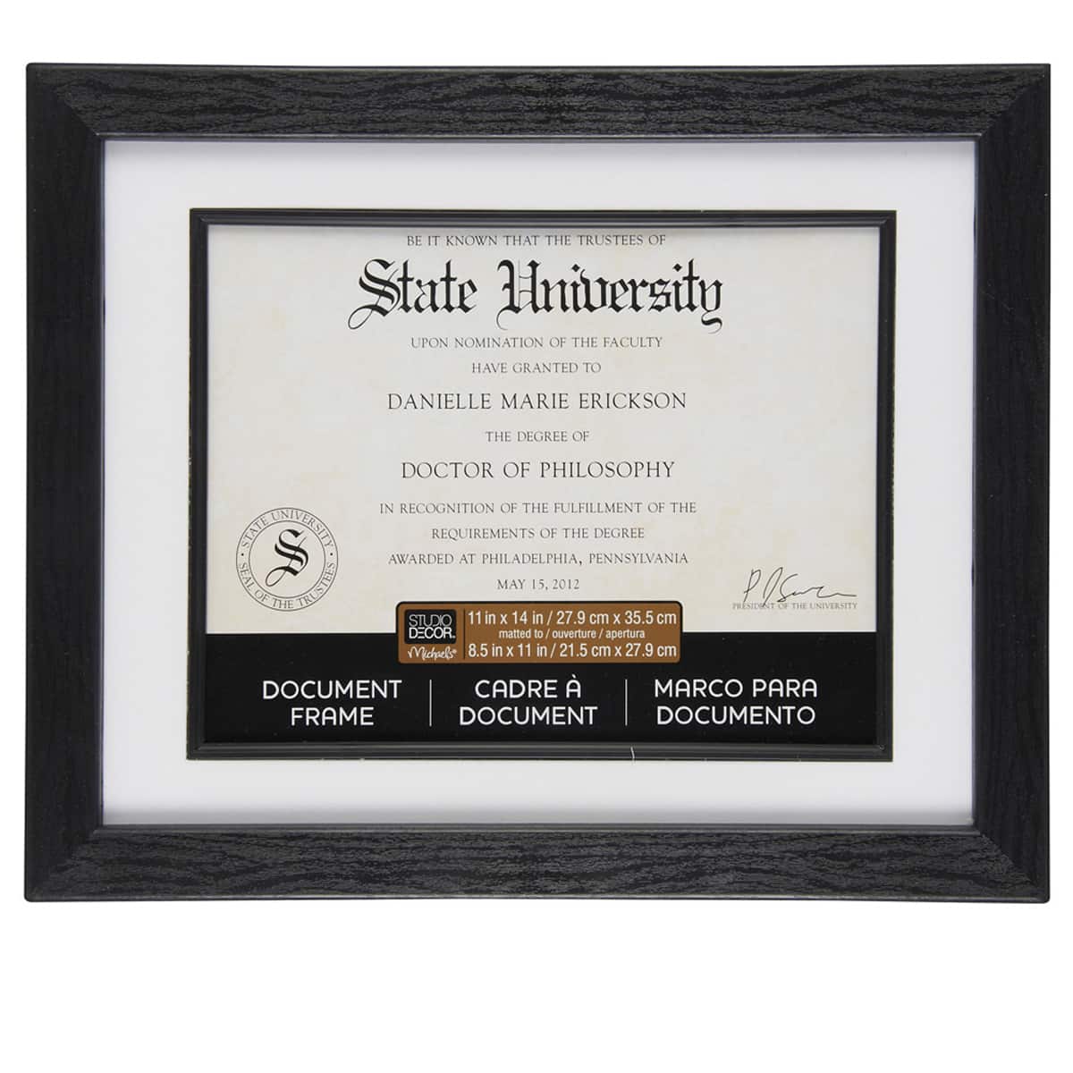 W/ Various Frame Choices 8 1/2" x 11" Details about   College Diploma Frame White Mat 