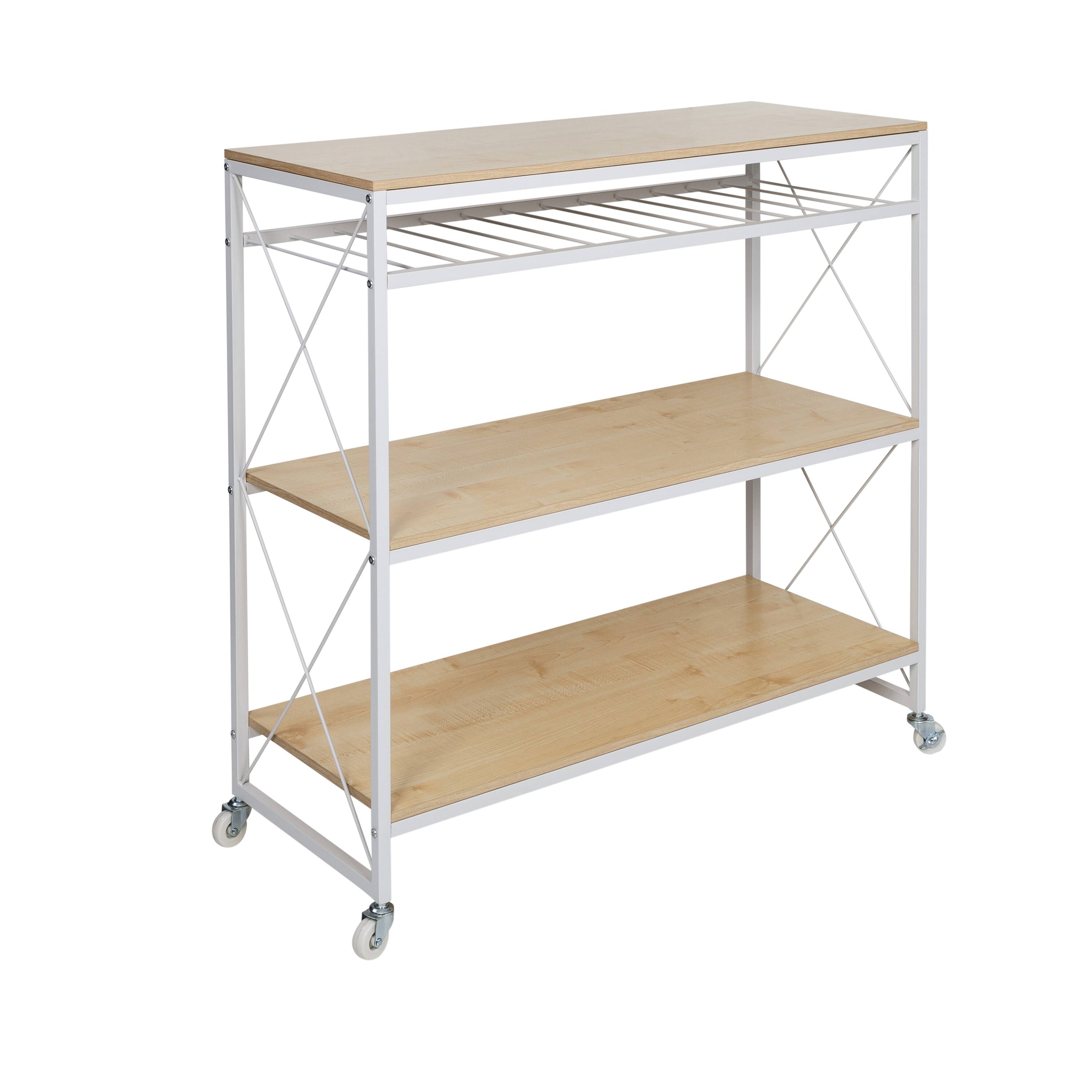 Honey Can Do White & Oak Rolling Kitchen Island