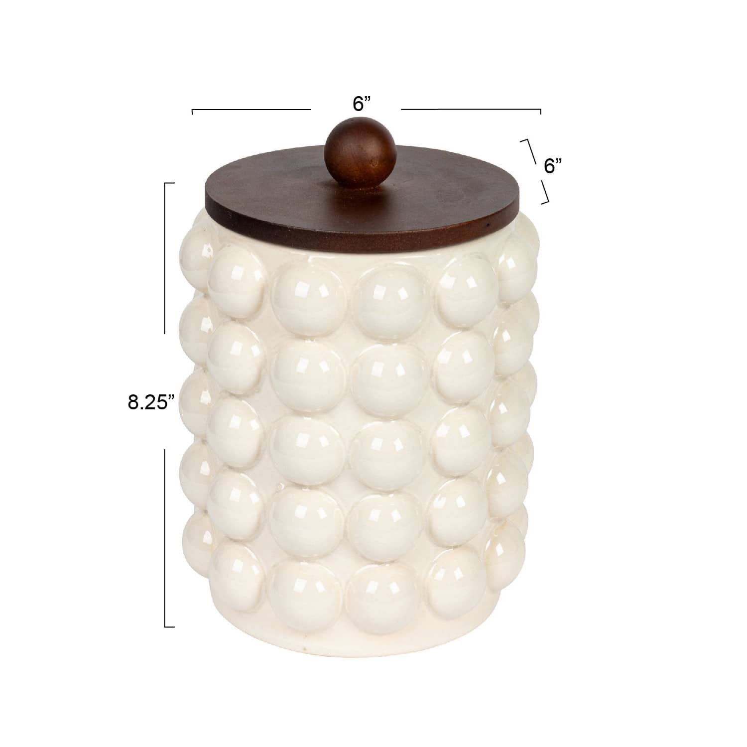 Hello Honey&#xAE; White Raised Dots Stoneware Canister with Acacia Wood Lid