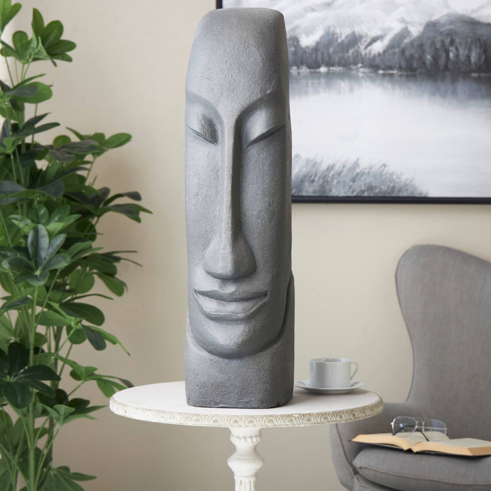 31" Black Tall Distressed Totem Face Sculpture