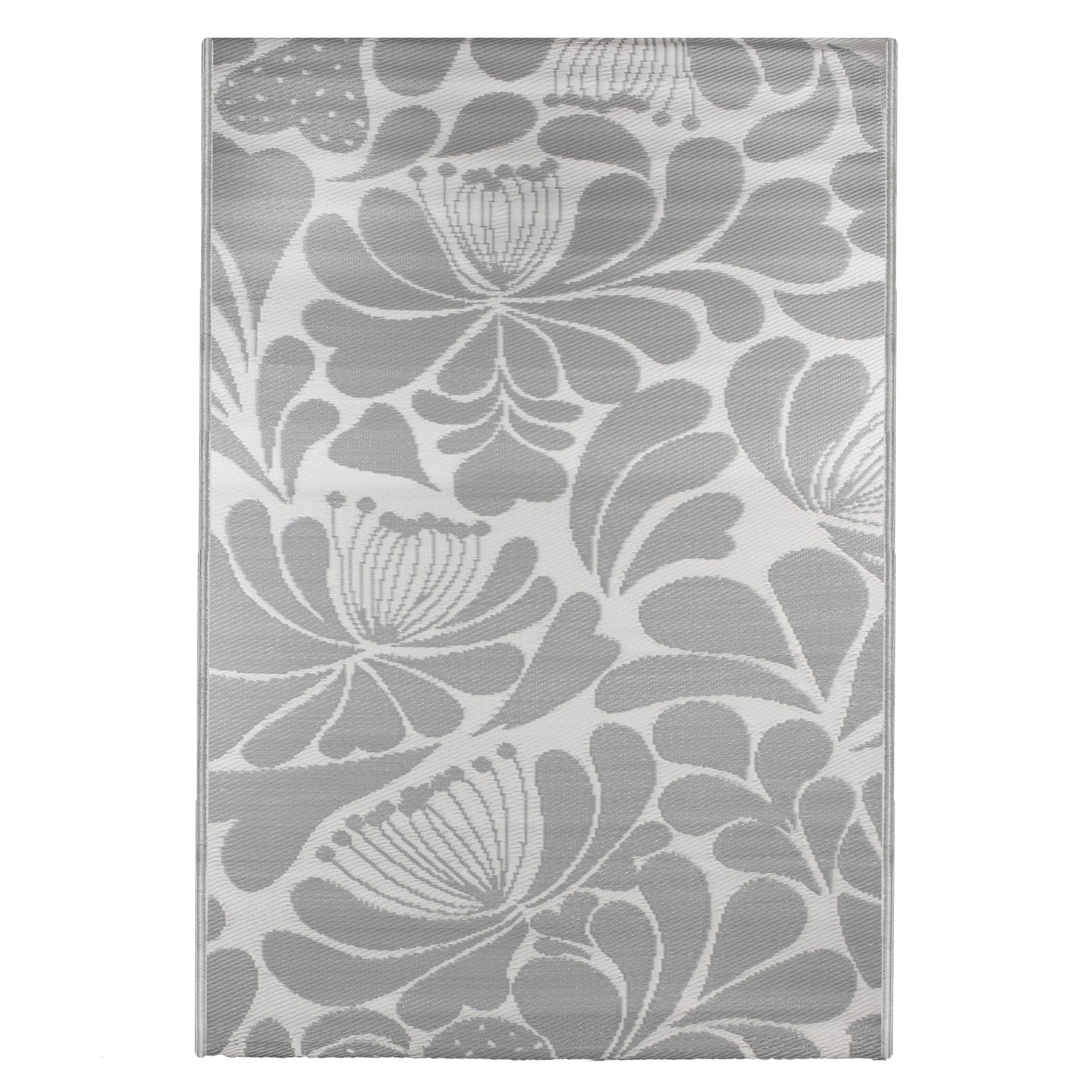 Gray &#x26; Off-White Floral Rectangular Outdoor Area Rug, 4ft. x 6ft.