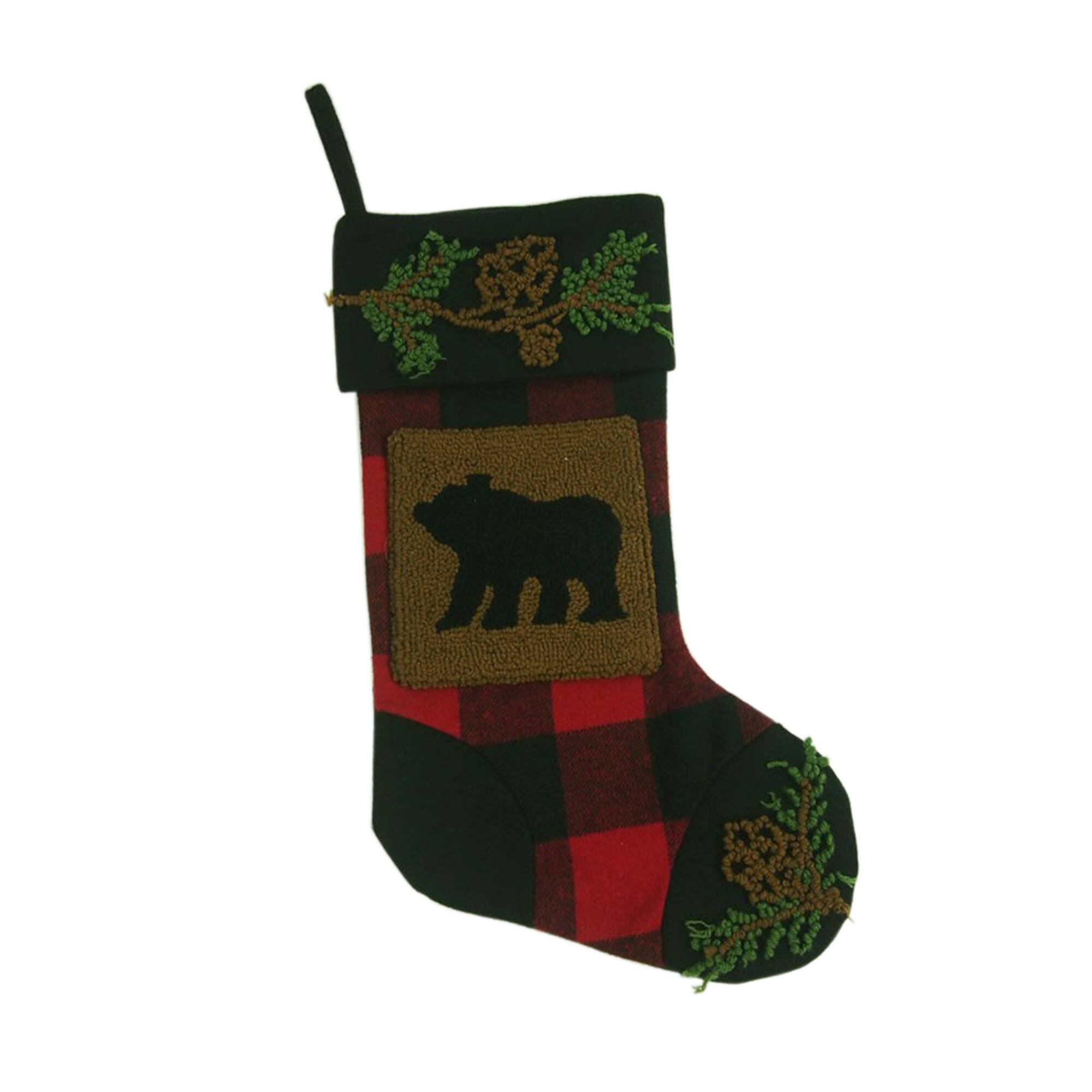 Glitzhome&#xAE; 19&#x22; Plaid Hooked Bear Rug Stocking