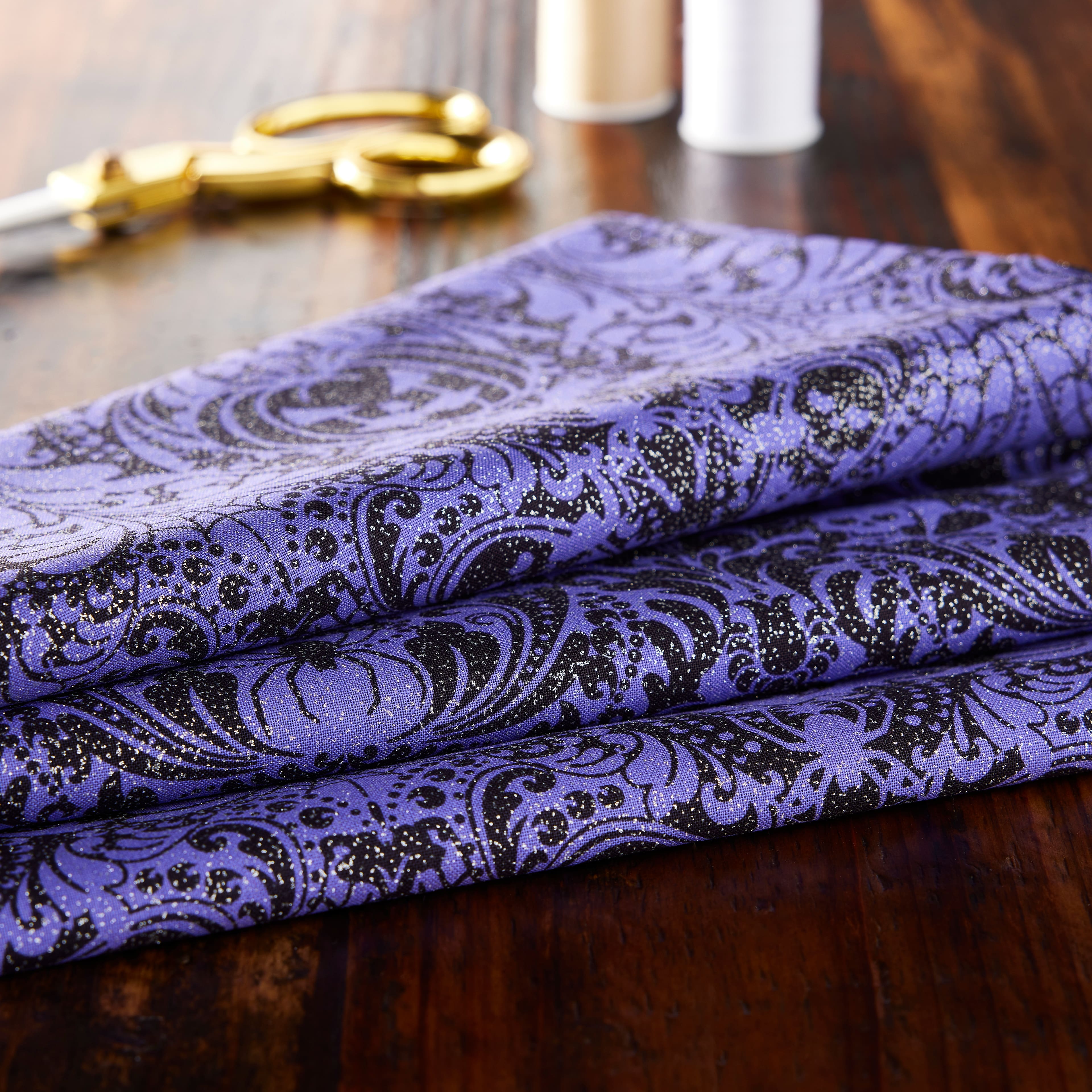 Fabric Traditions Halloween Purple Glitter Spider Web Home Décor Fabric