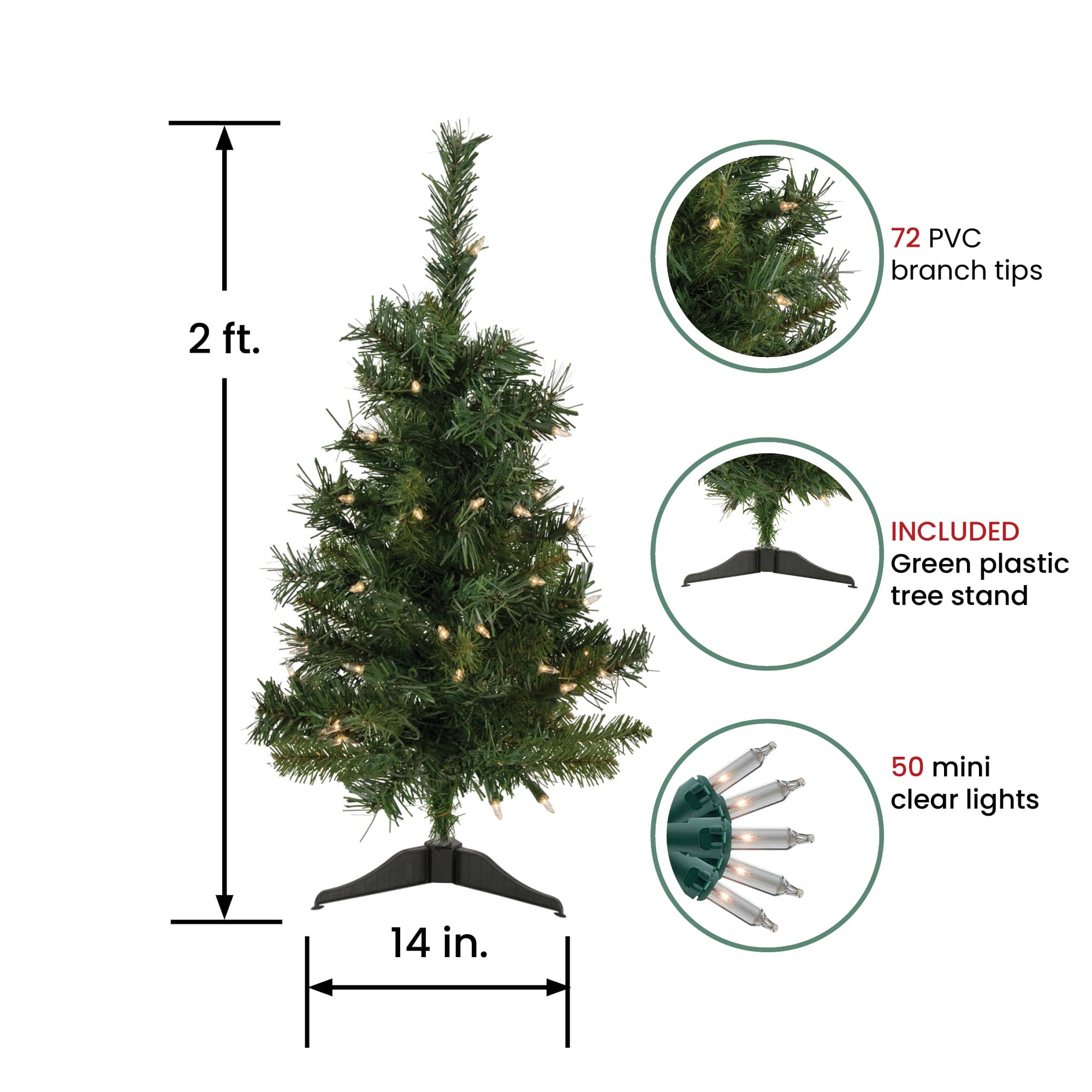 2ft. Pre-Lit Aspen Pine Artificial Christmas Tree, Clear Lights