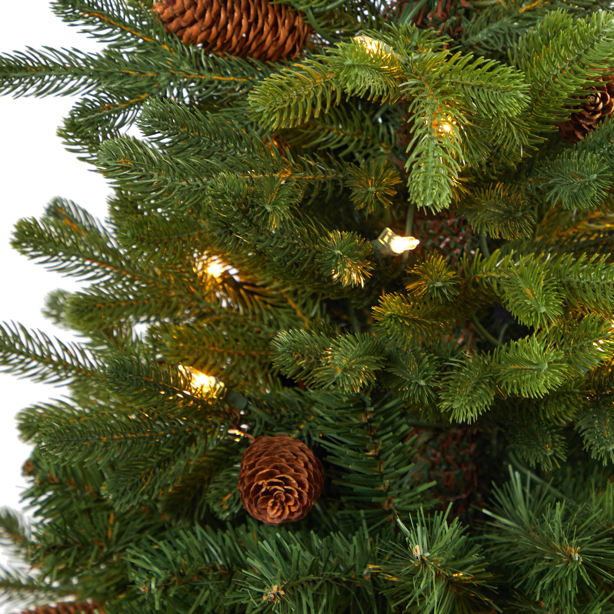 3.5ft. Pre-Lit Yukon Mountain Fir Artificial Christmas Tree in White Planter, Clear Lights