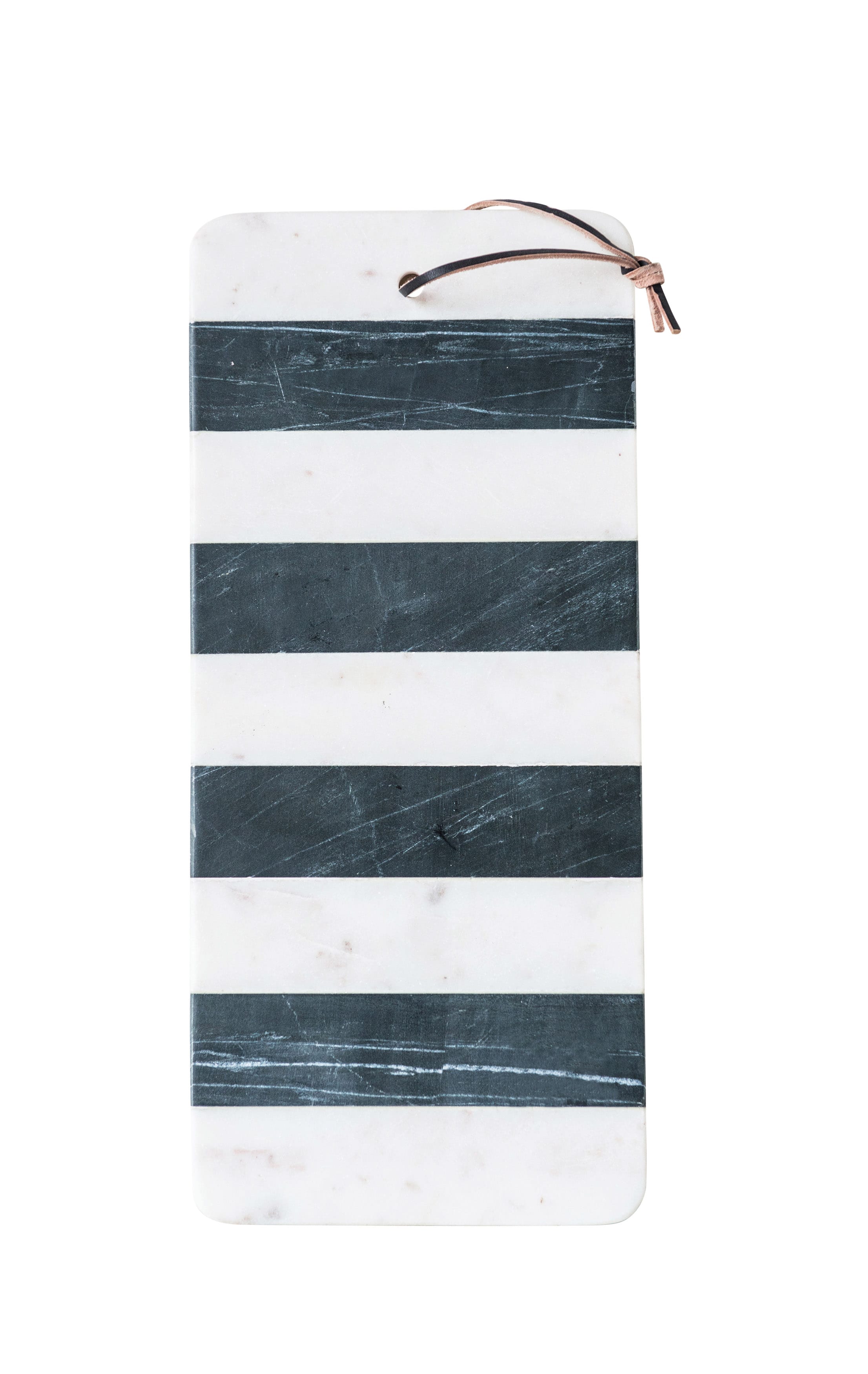 Black &#x26; White Striped Marble Board with Leather Tie