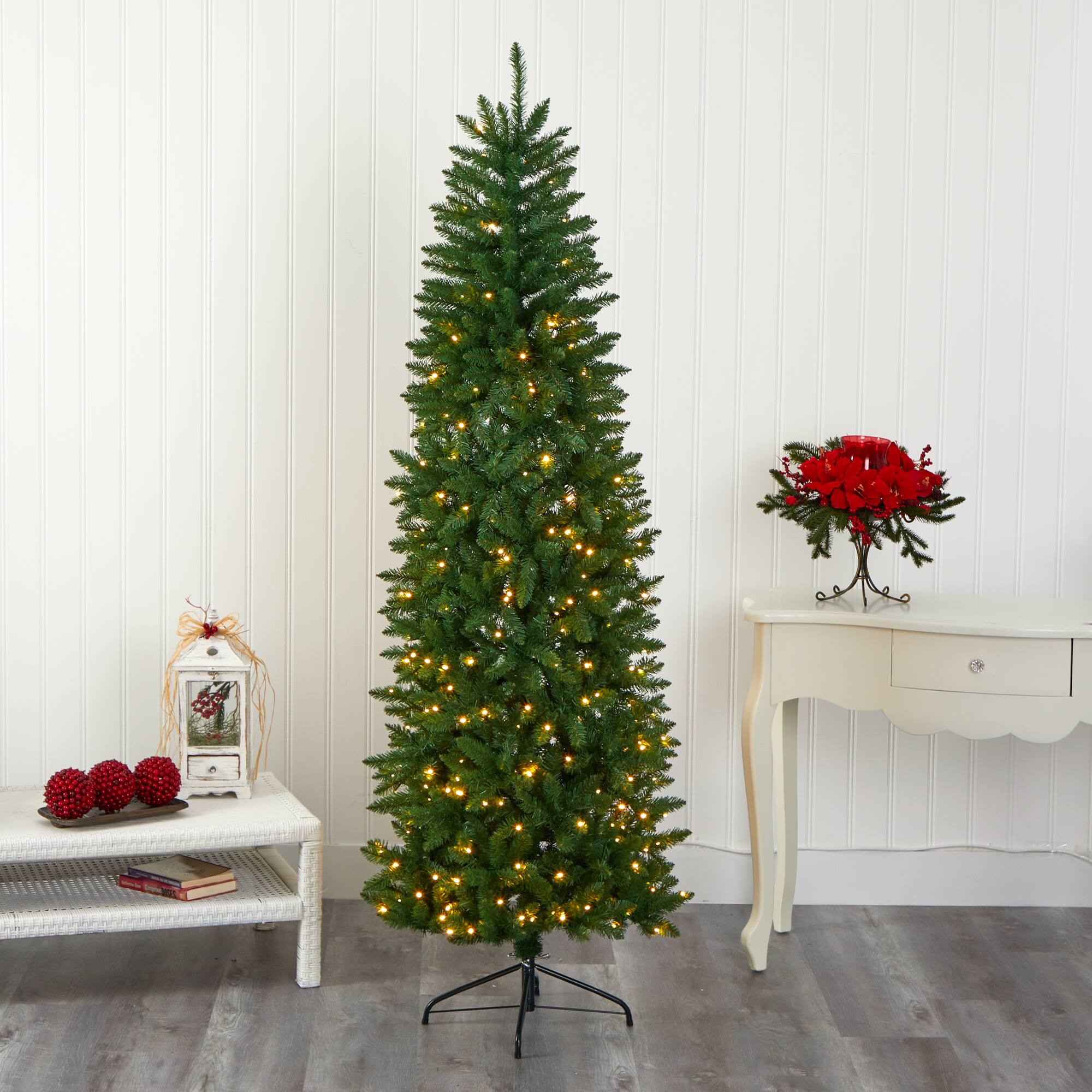 7ft. Pre-Lit Green Mountain Pine Artificial Christmas Tree, Clear LED Lights