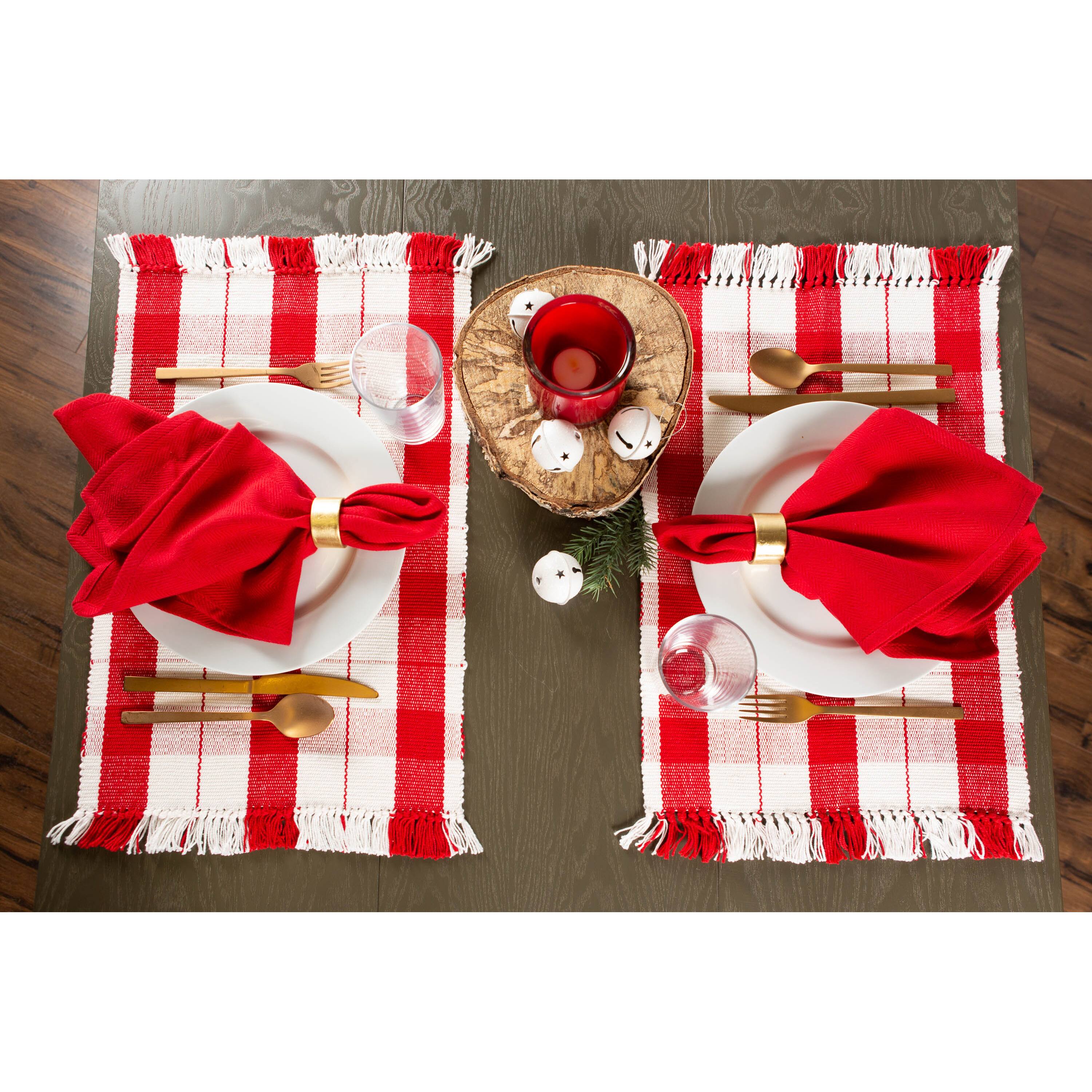 DII® Red Tinsel Plaid Fringed Placemats, 6ct.