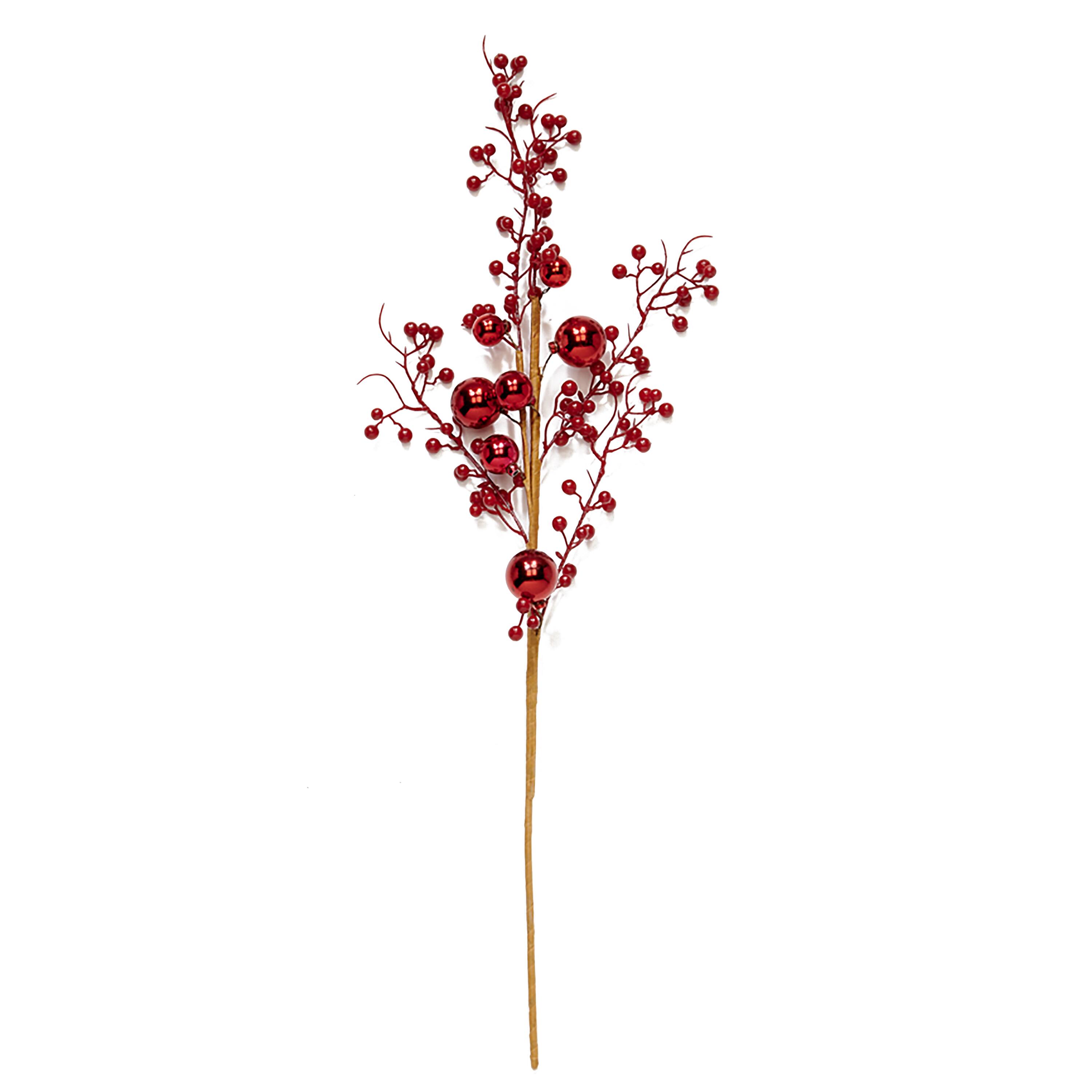 30" Bright Artificial Christmas Berries & Shiny Balls Spray, 3ct.
