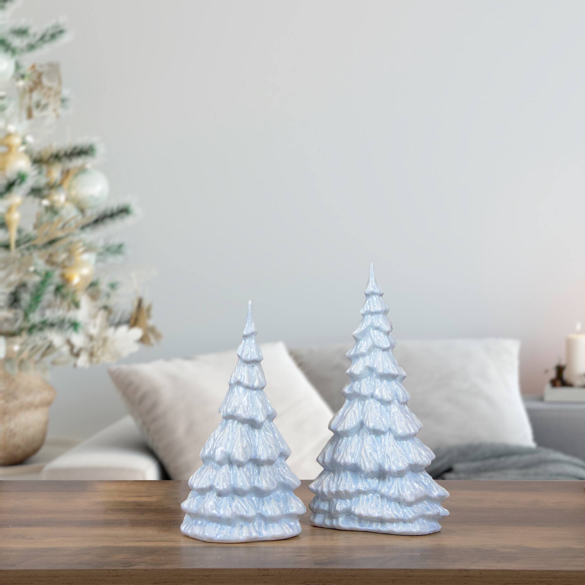 10.5&#x22; Blue &#x26; White Textured Christmas Tree Tabletop D&#xE9;cor