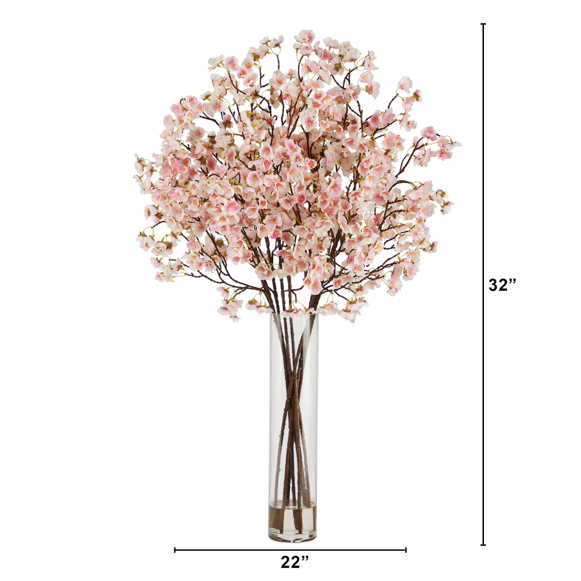 32&#x22; Artificial Cherry Blossom Arrangement with Glass Cylinder Vase