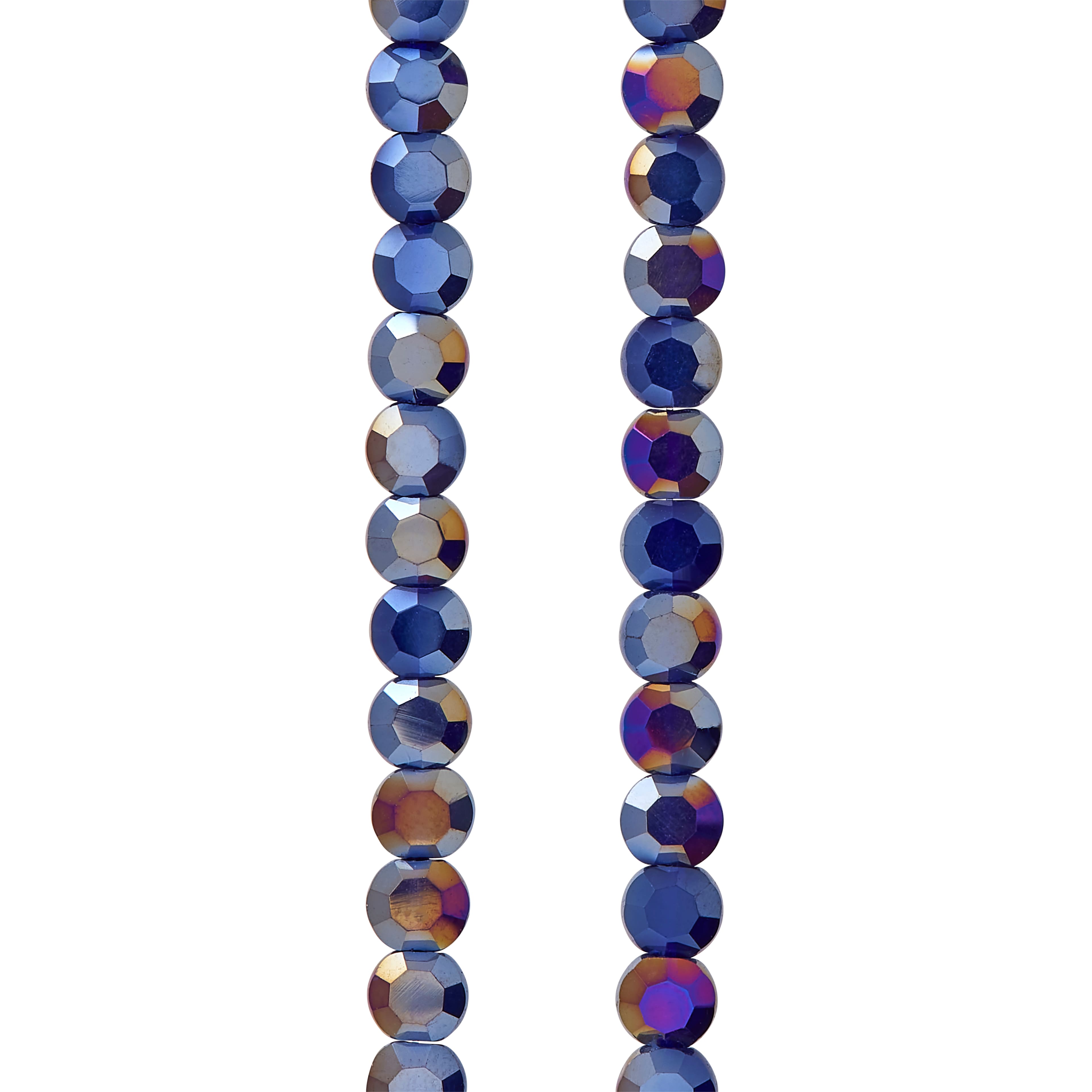 12 Pack: Dark Blue Silverite Opaque Flat Round Glass Beads, 6mm by
