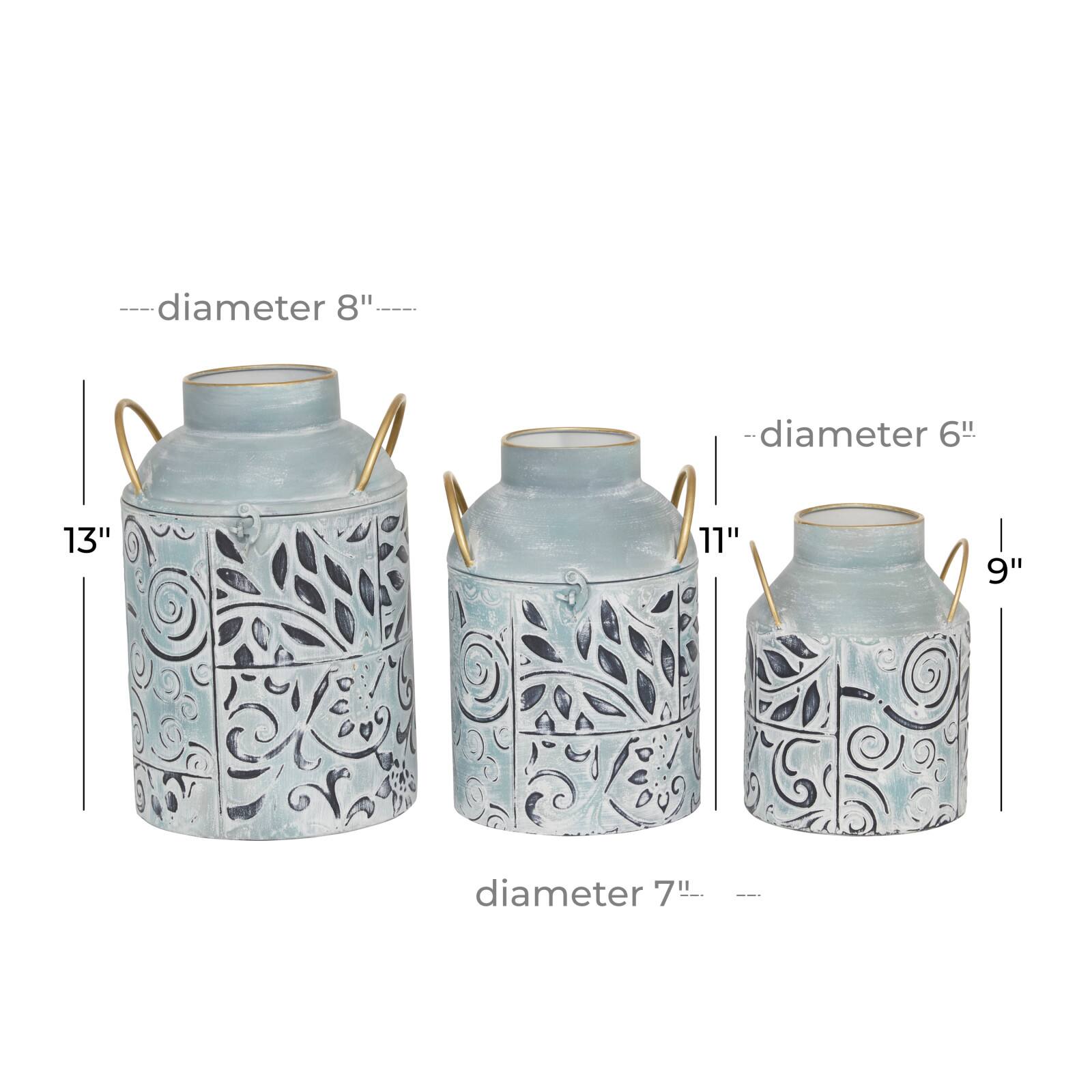 Set of 3 Blue Metal Farmhouse Vase, 9&#x22;, 11&#x22;, 13&#x22;